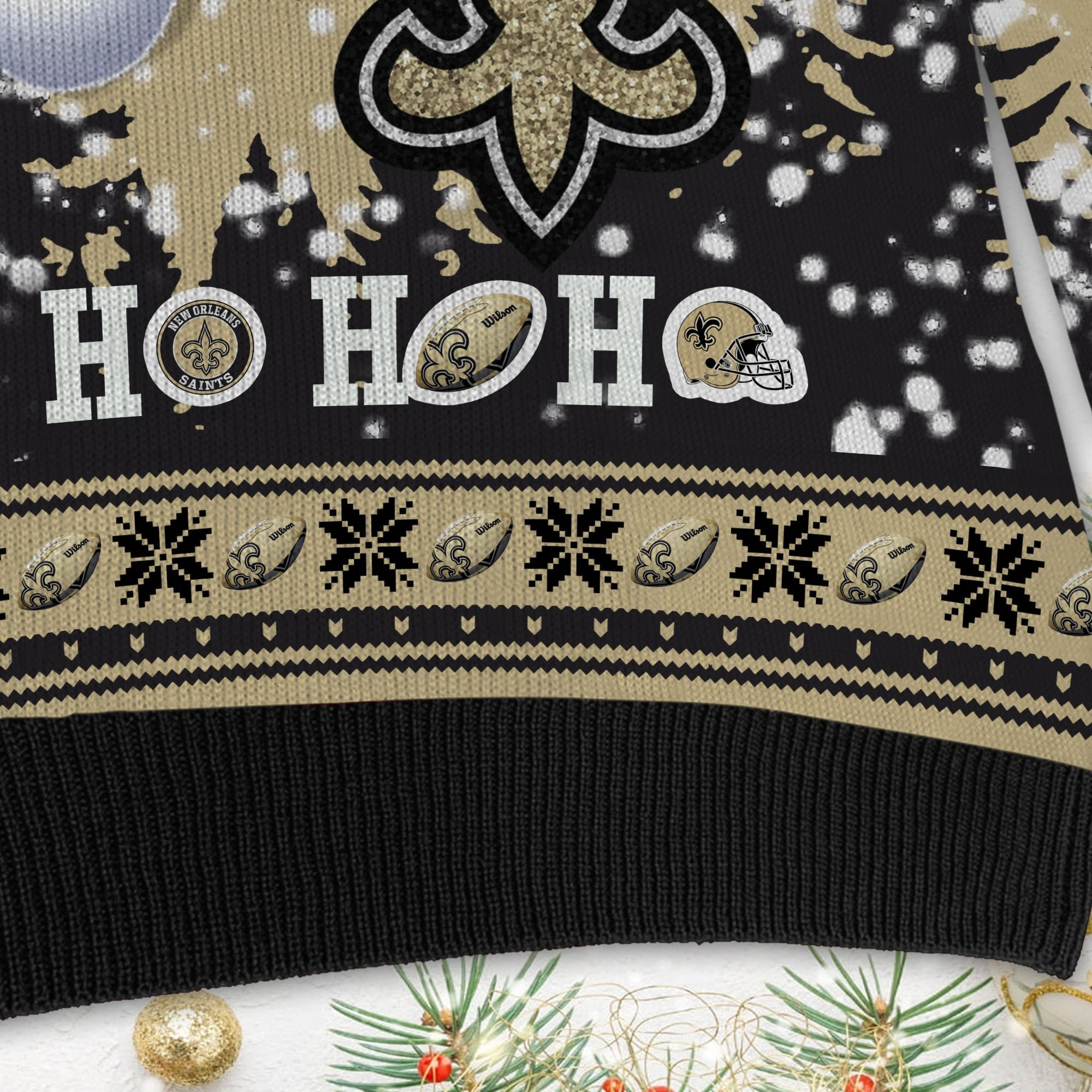 New Orleans Saints Symbol Wearing Santa Claus Hat Ho Ho Ho Personalized Ugly Christmas Sweater, Perfect Holiday Gift - Image 5