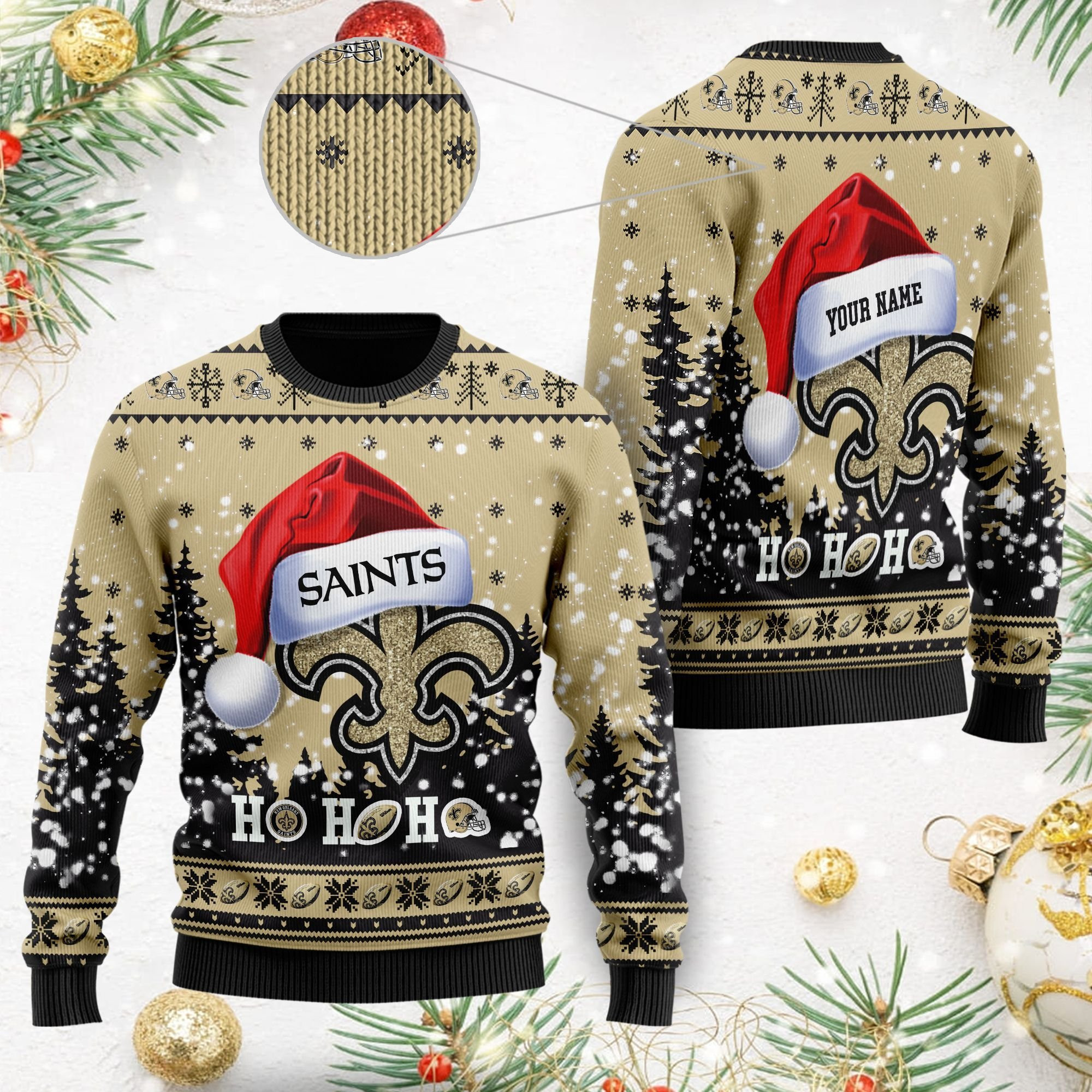 New Orleans Saints Symbol Wearing Santa Claus Hat Ho Ho Ho Ugly Christmas Sweater Perfect Holiday Gift