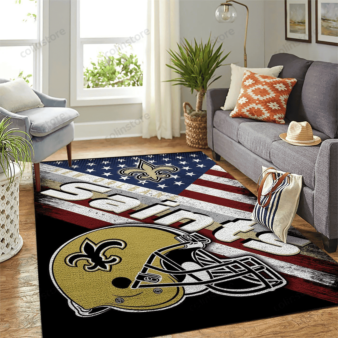 New Orleans Saints Team Logo American Rectangle Area Rug – Full Print Carpet For Living Room & Bedroom Home Decor