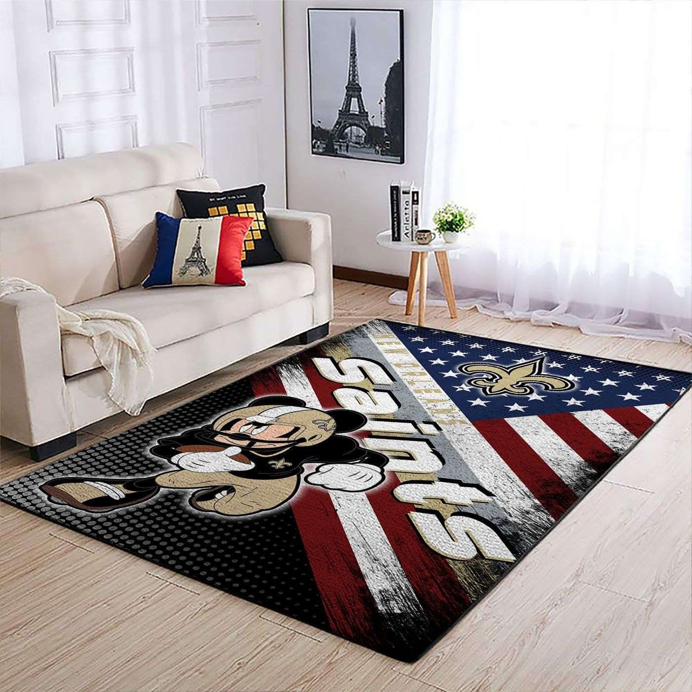 New Orleans Saints Team Logo Mickey Us Rectangle Area Rug – Full Print Carpet For Living Room & Bedroom Home Decor