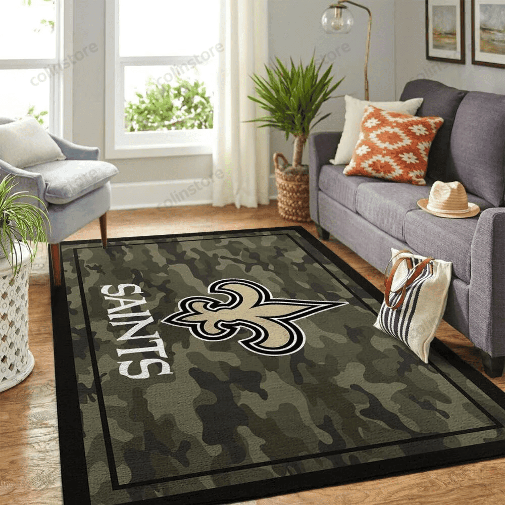 New Orleans Saints Team Logo Rectangle Area Rug – Full Print Carpet For Living Room & Bedroom Home Decor