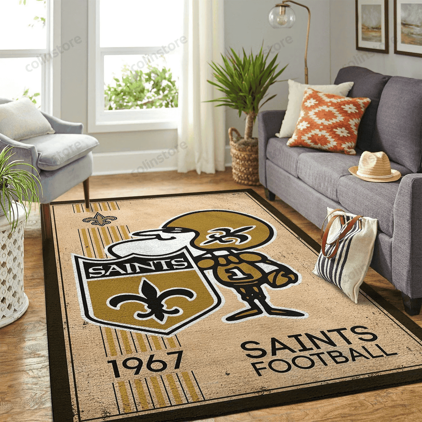 New Orleans Saints Team Logo Retro Rectangle Area Rug – Full Print Carpet For Living Room & Bedroom Home Decor