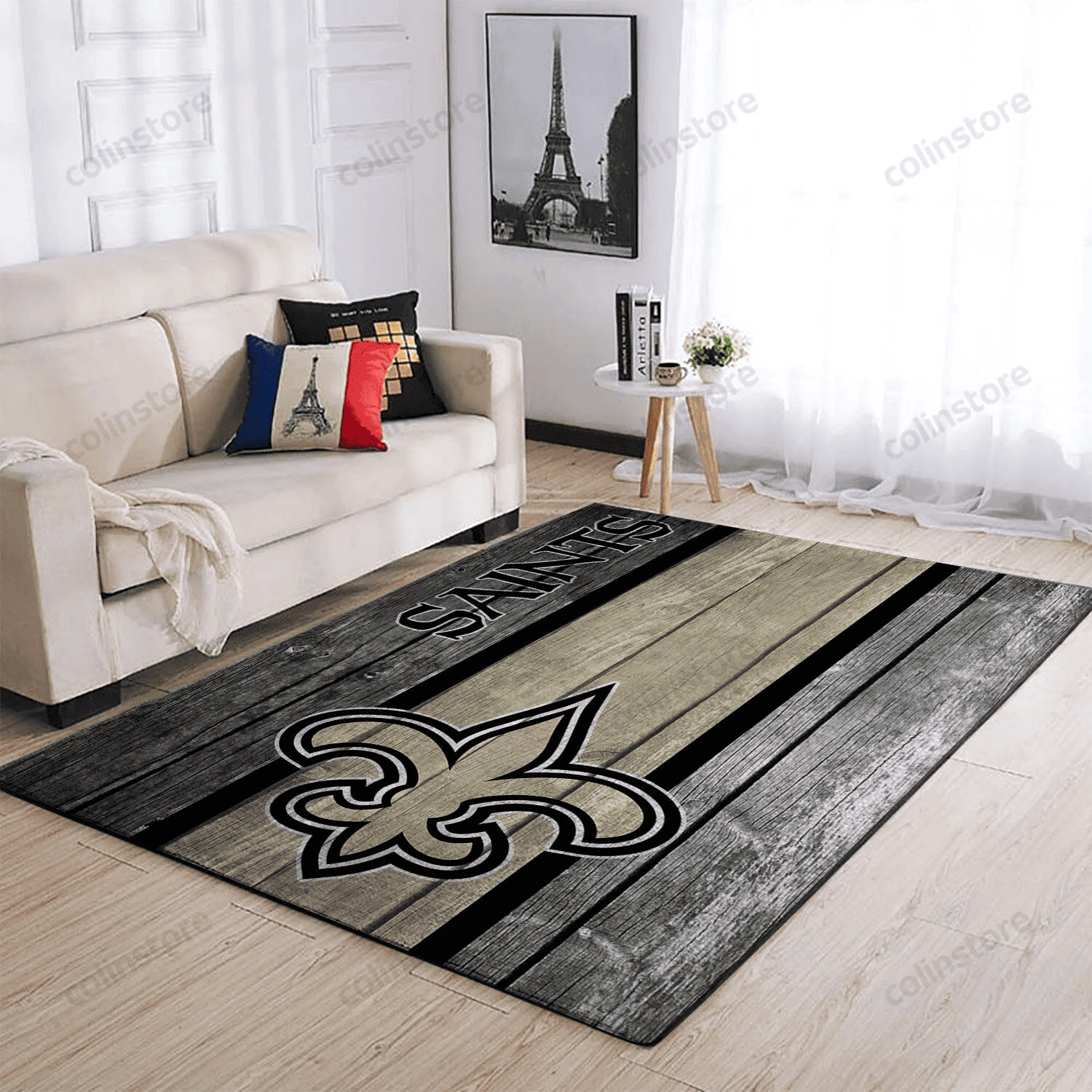 New Orleans Saints Team Logo Wooden Rectangle Area Rug – Full Print Carpet For Living Room & Bedroom Home Decor