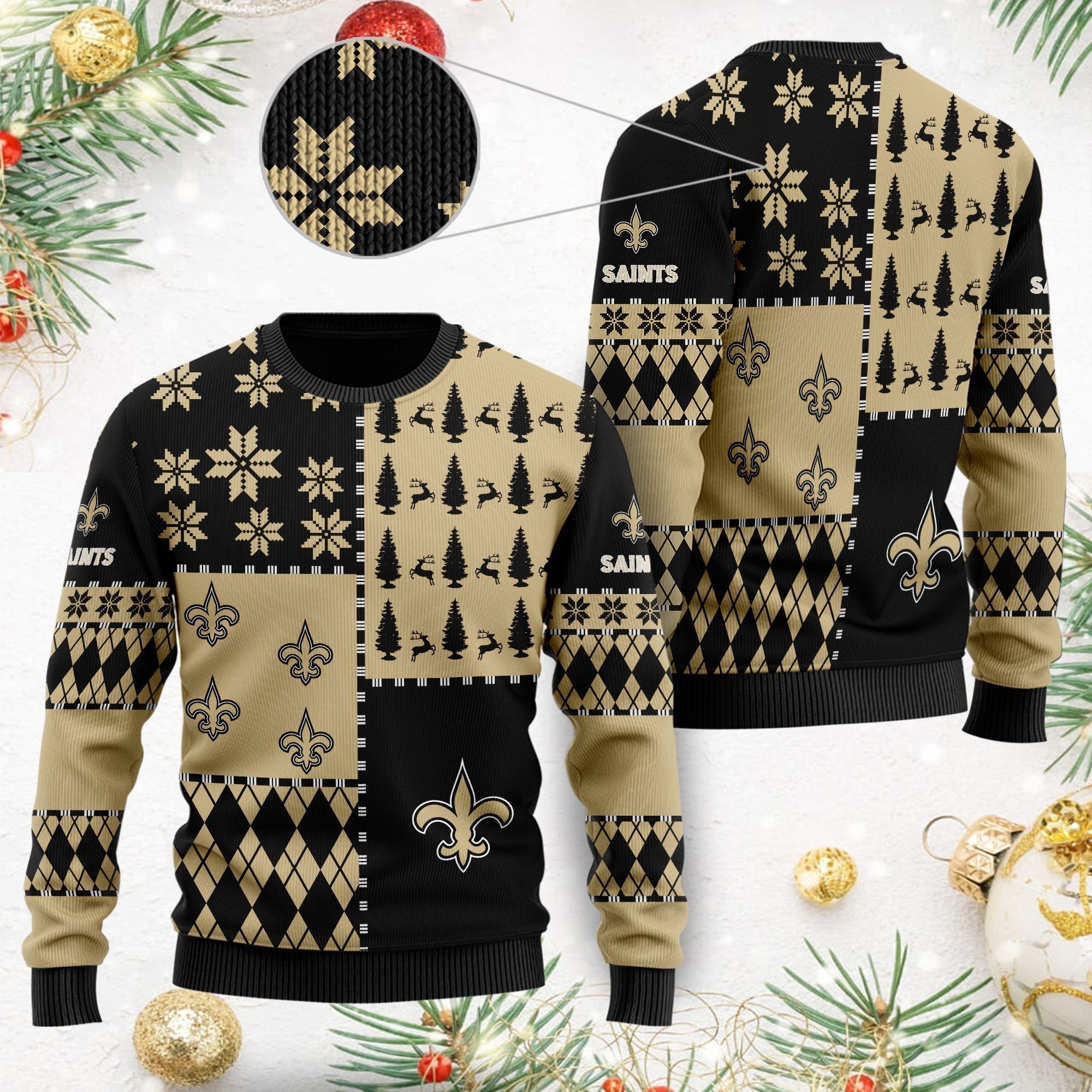 New Orleans Saints Ugly Christmas Sweater Full Size For Sale Best Christmas Gift For Saints Fans