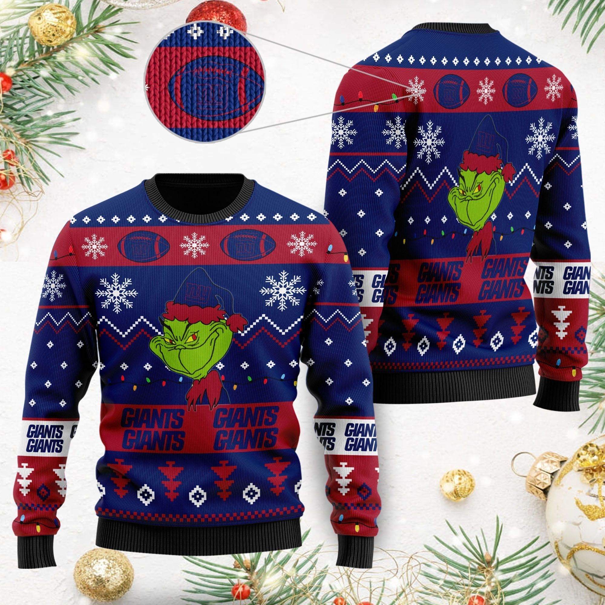 New York Giants American NFL Football Team Logo Cute Grinch 3D Men And Women Ugly Christmas Sweater For Sport Lovers On Christmas Days