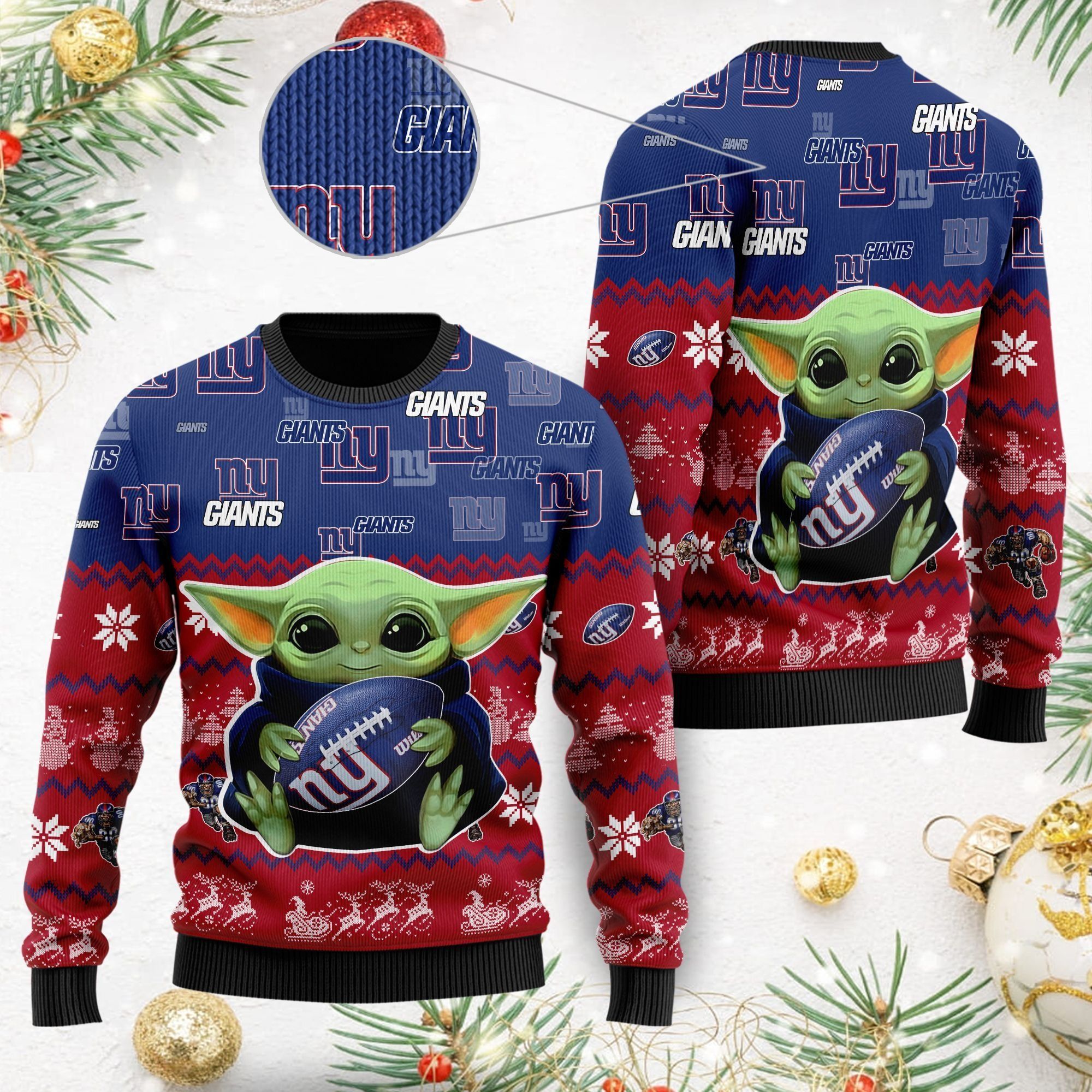 New York Giants Baby Yoda Ugly Christmas Sweater For American Football Fans