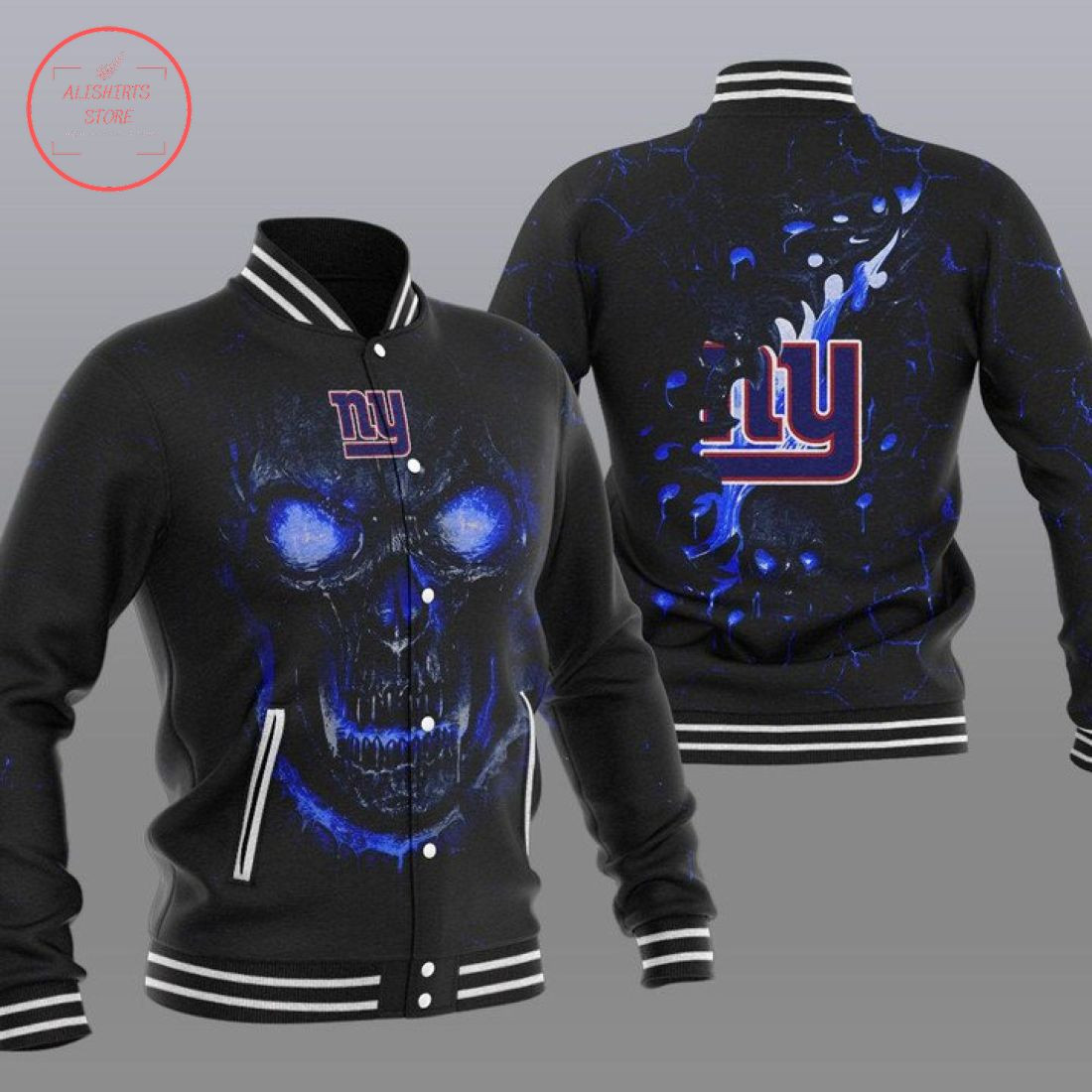 New York Giants Black Skull Varsity Baseball Jacket for Men & Women | NFL Team Fan Gift
