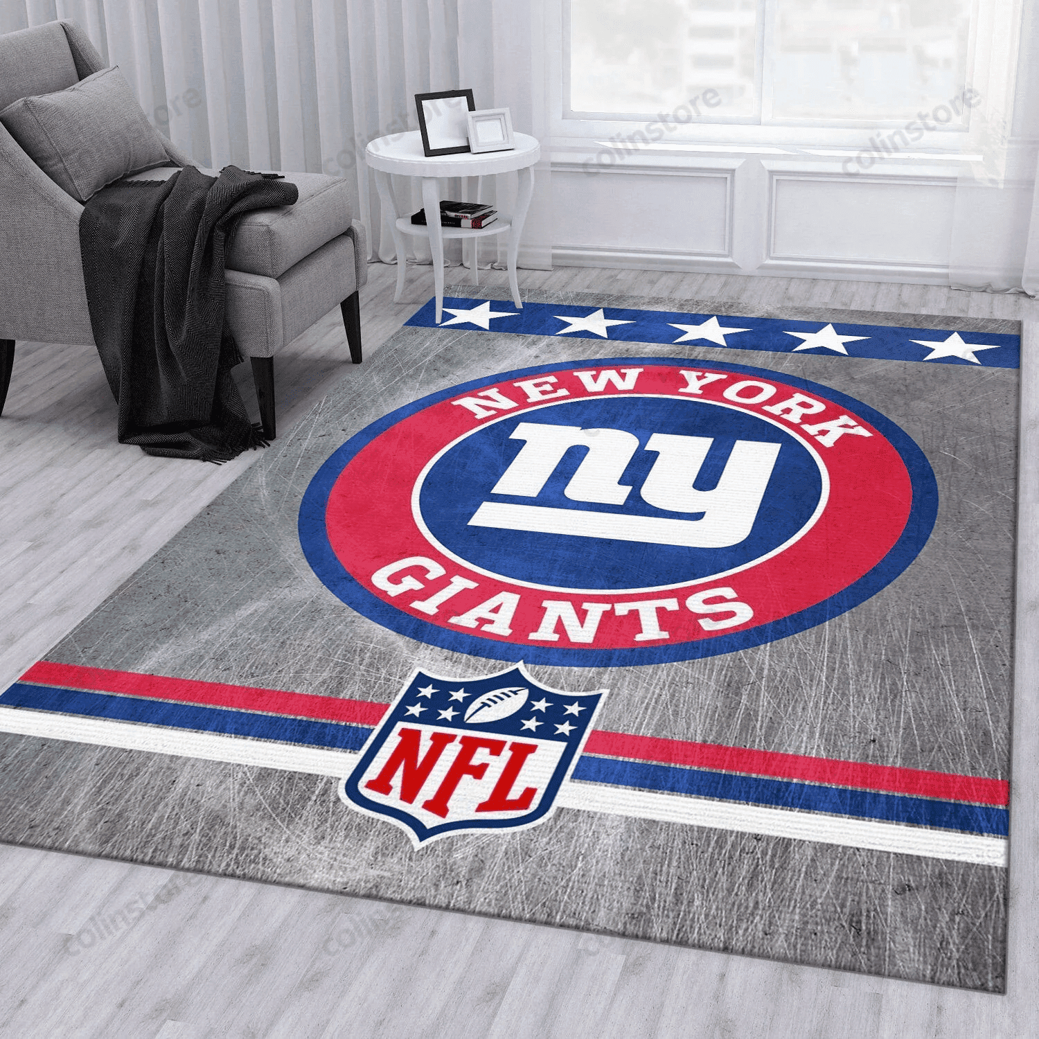 New York Giants Circle Rectangle Area Rug – Full Print Carpet For Living Room & Bedroom Home Decor