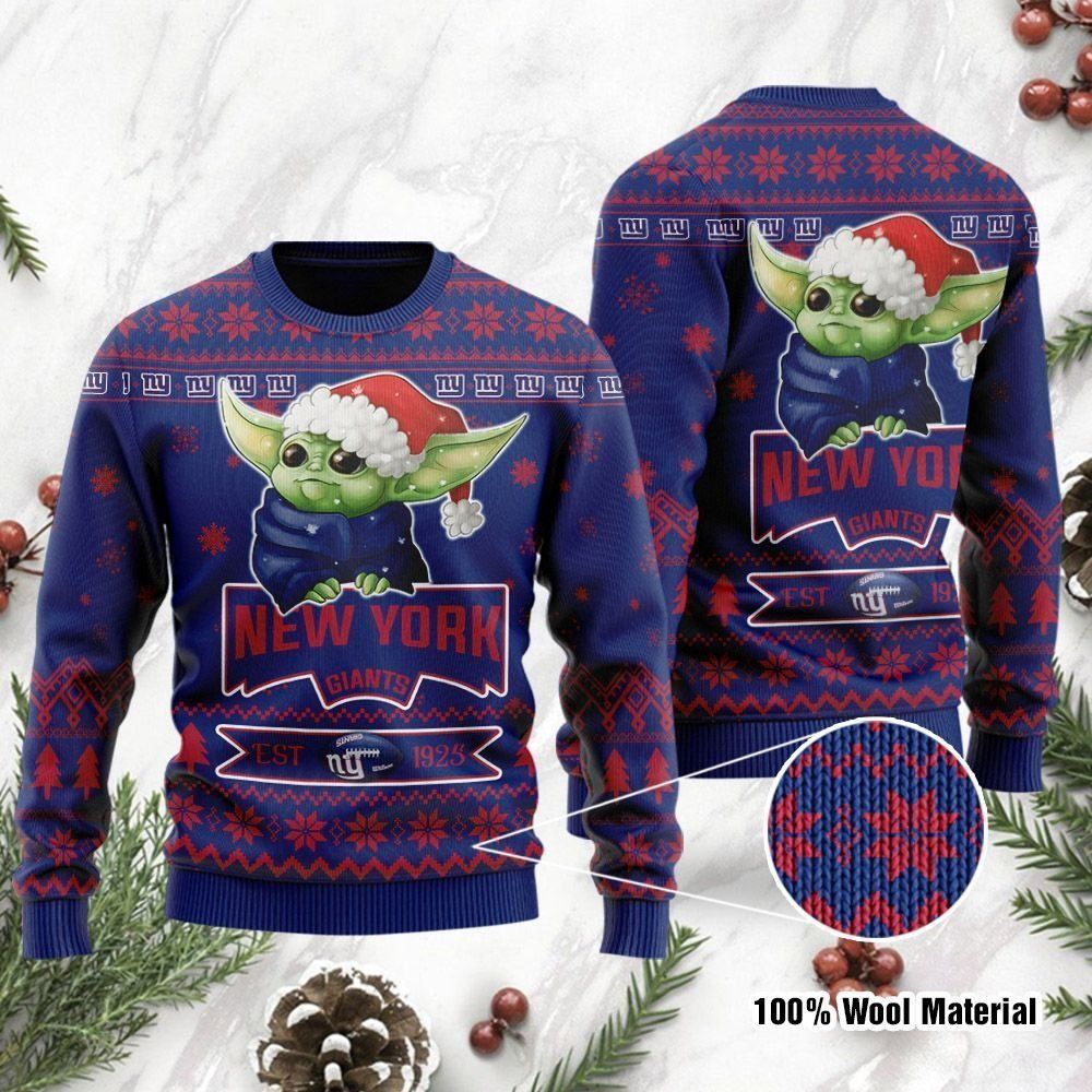 New York Giants Cute Baby Yoda Grogu Ugly Christmas Sweater Holiday Party Men Women Full Plus Size