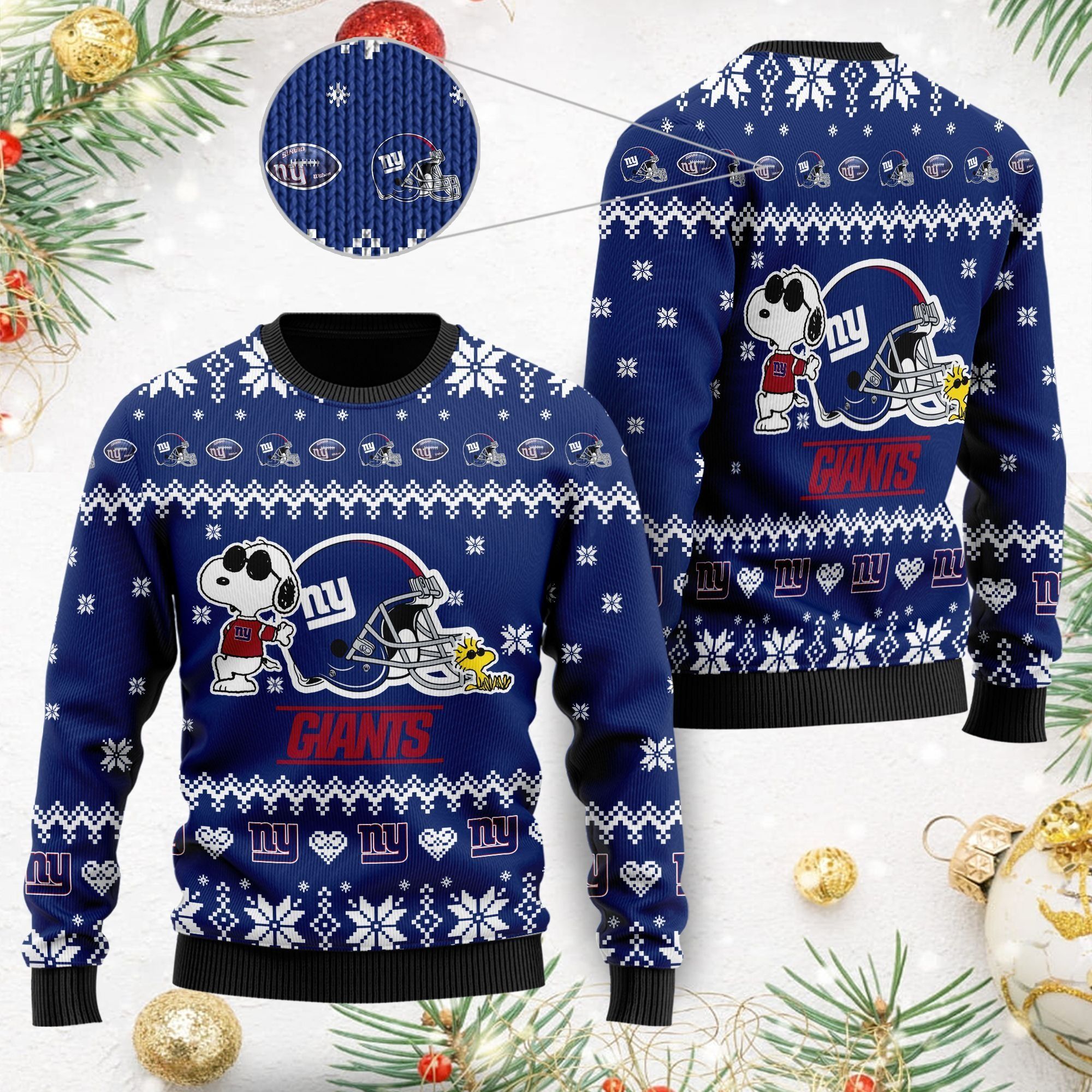 New York Giants Cute The Snoopy Show Football Helmet 3D All Over Print Ugly Christmas Sweater For American Football Players And Fans On Christmas Days