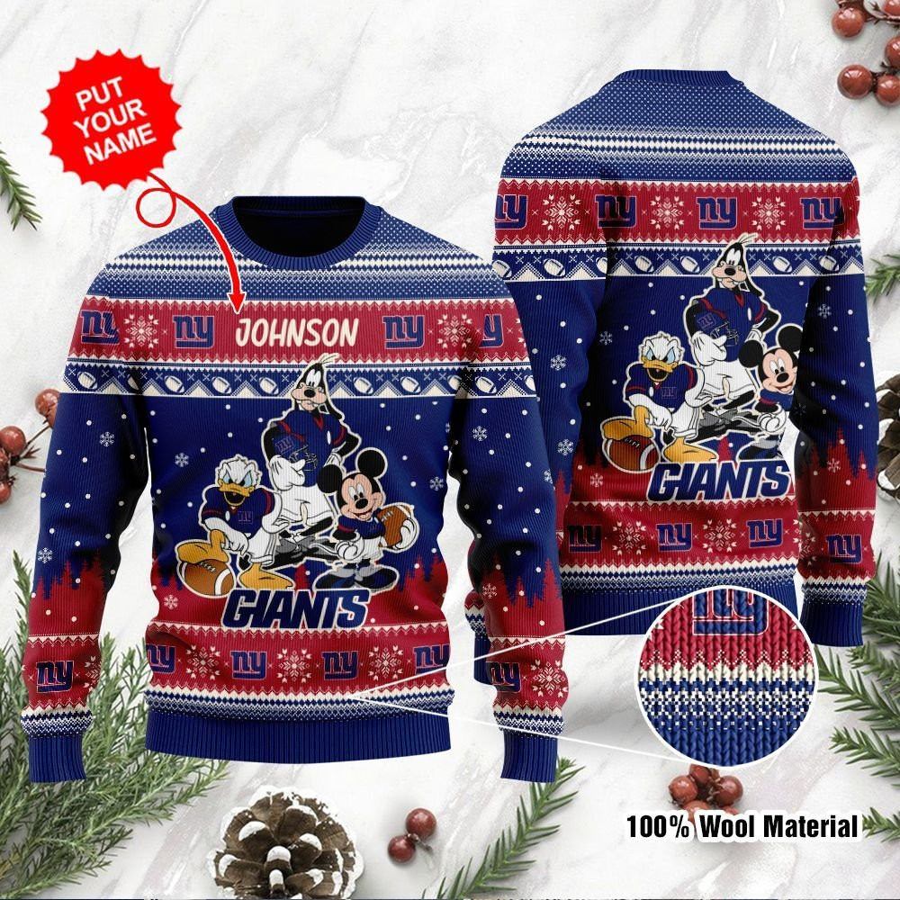New York Giants Disney Donald Duck Mickey Mouse Goofy Personalized Ugly Christmas Sweater, Perfect Holiday Gift