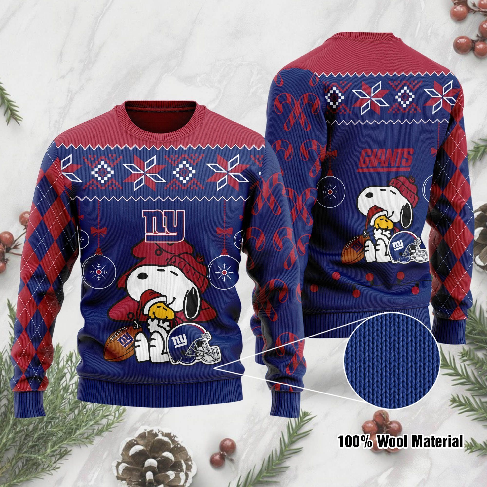 New York Giants Funny Charlie Brown Peanuts Snoopy Ugly Christmas Sweater Holiday Party Men Women Plus Size