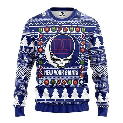New York Giants Grateful Dead Ugly Christmas Sweater, Perfect Holiday Gift