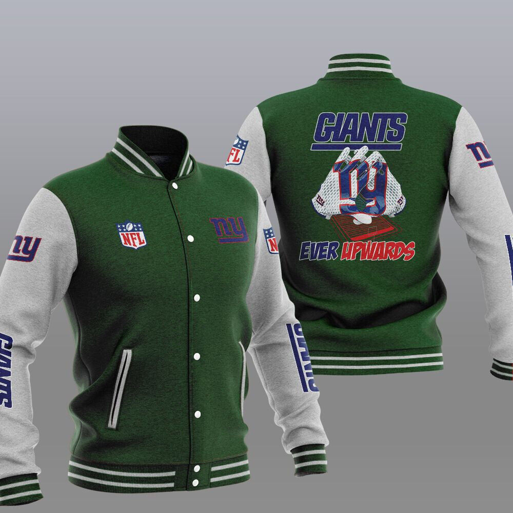 New York Giants Green â€œEver Upwardsâ€ Varsity Baseball Jacket for Men & Women | NFL Team Fan Gift