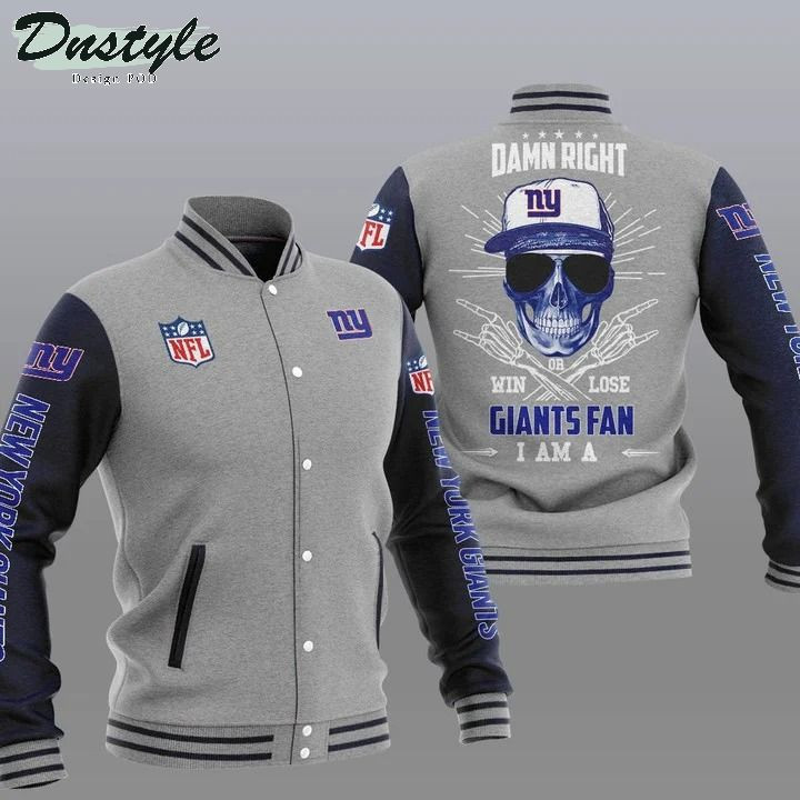 New York Giants Grey â€œDamn Rightâ€ Varsity Baseball Jacket for Men & Women | NFL Team Fan Gift