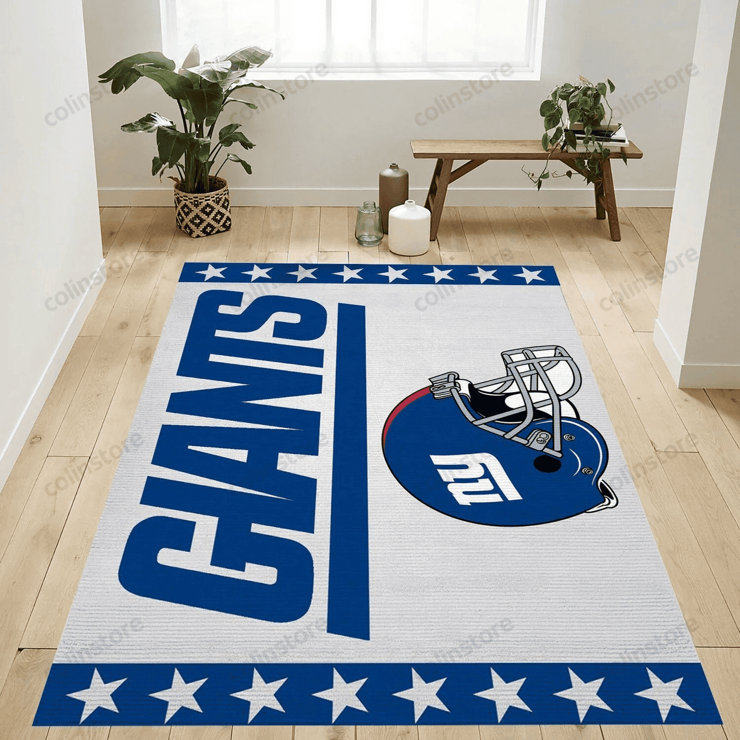 New York Giants Helmet Logo Rectangle Area Rug – Full Print Carpet For Living Room & Bedroom Home Decor