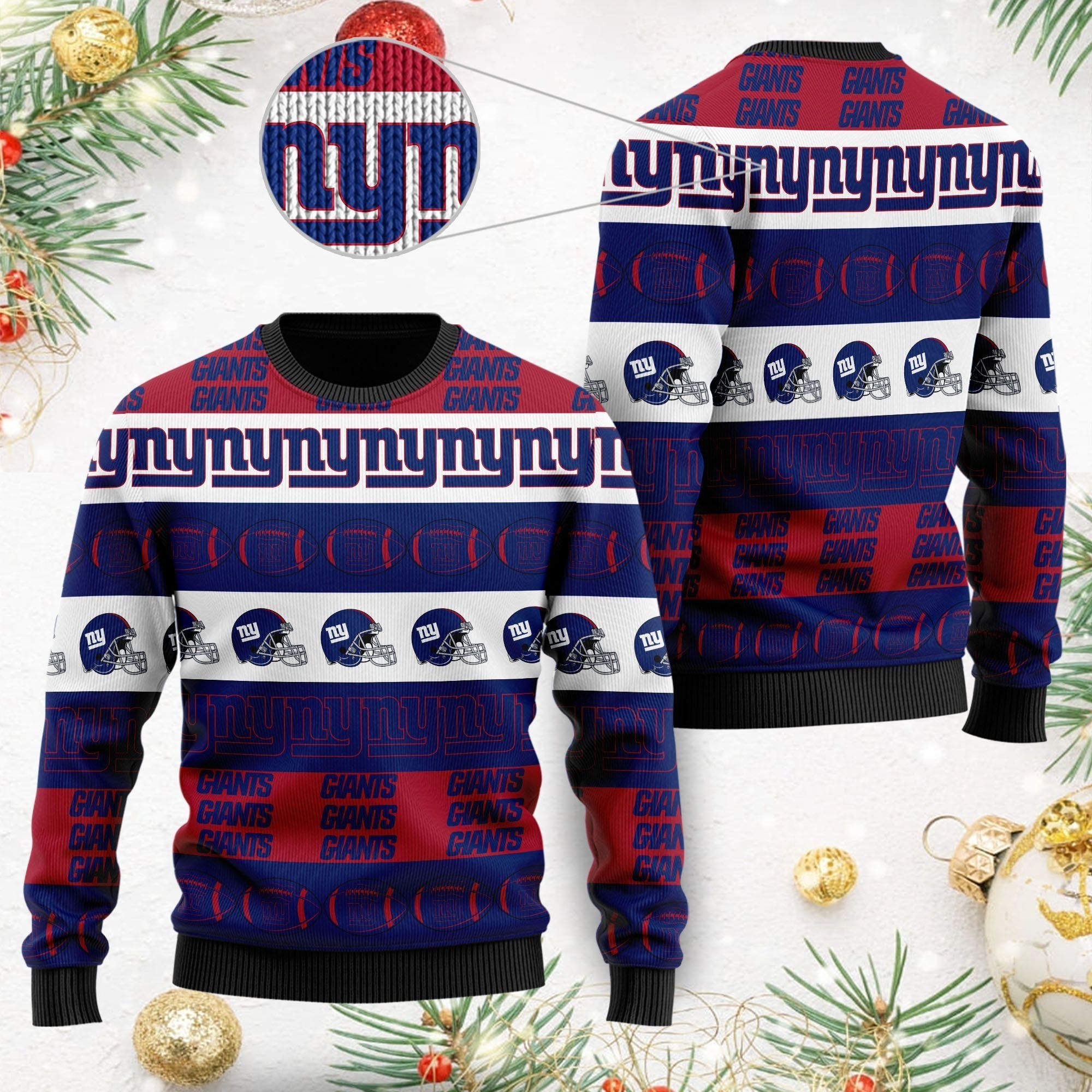 New York Giants NFL American Football Team Logo Helmet Symbols Men Women Ugly Christmas Sweater
