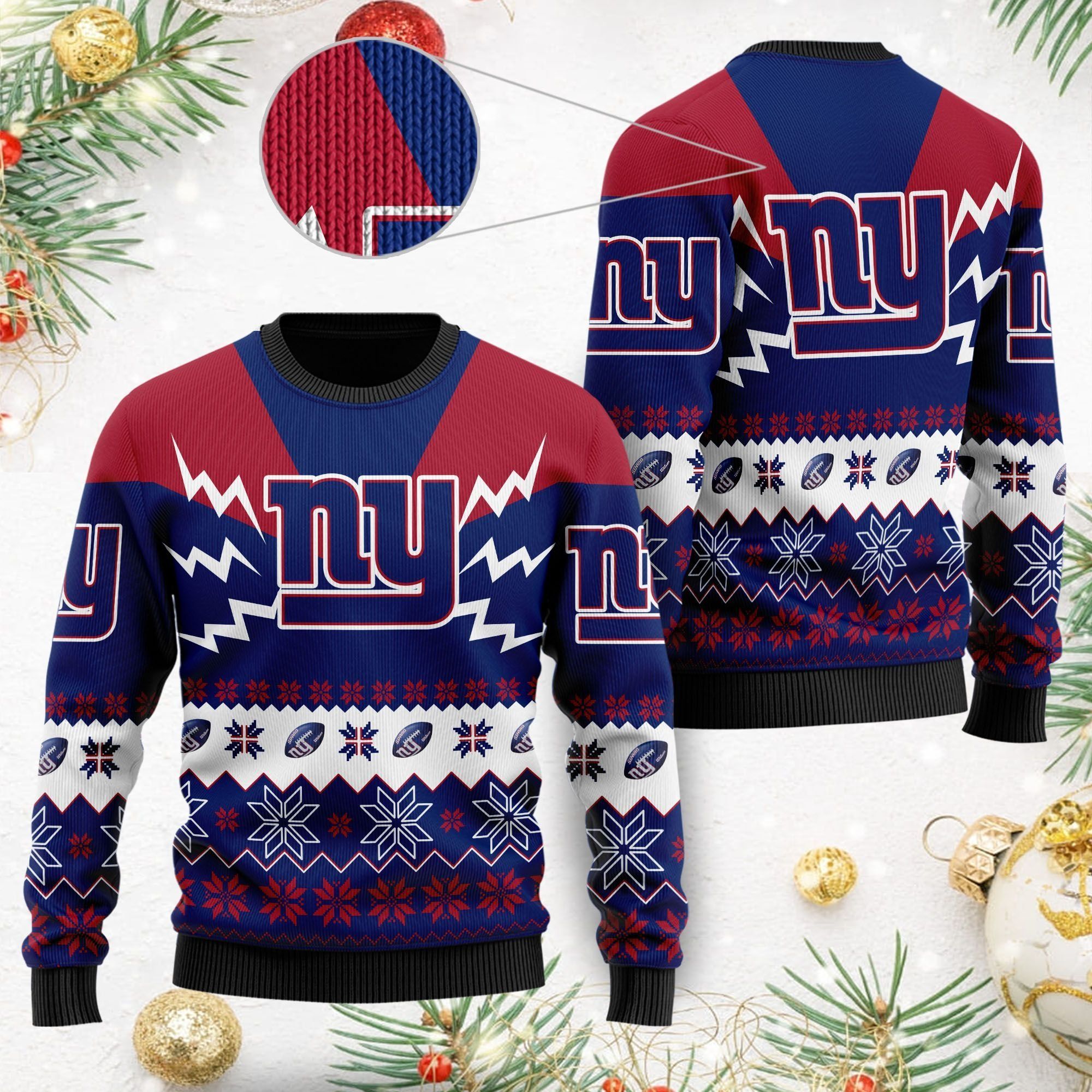 New York Giants NFL Football Team Logo Symbol 3D Ugly Christmas Sweater