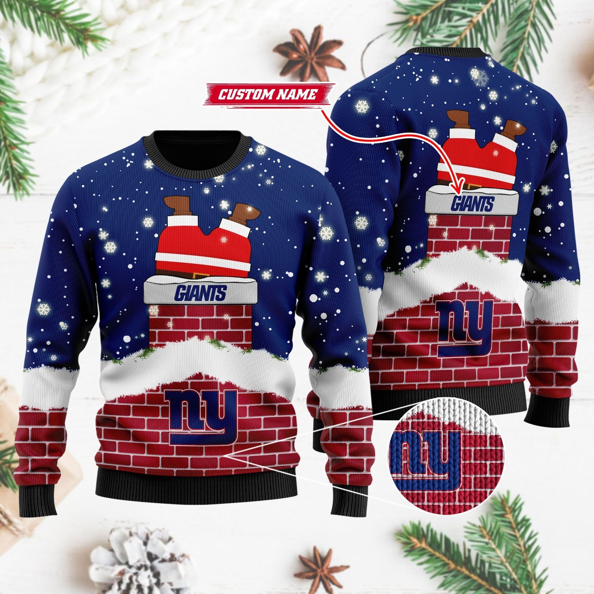 New York Giants NFL Football Team Logo Symbol Santa Claus Custom Name Personalized 3D Ugly Christmas Sweater