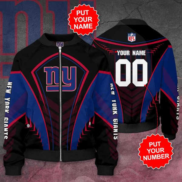 New York Giants Personalized Name Number Black Blue Bomber Jacket | NFL Team Jacket for Men & Women | Football Fan Gift