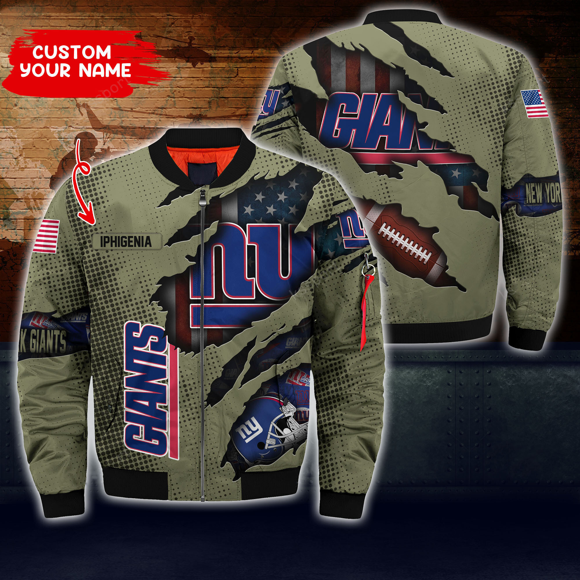 New York Giants Personalized Thick Bomber Jacket | NFL Team Jacket for Men & Women | Football Fan Gift