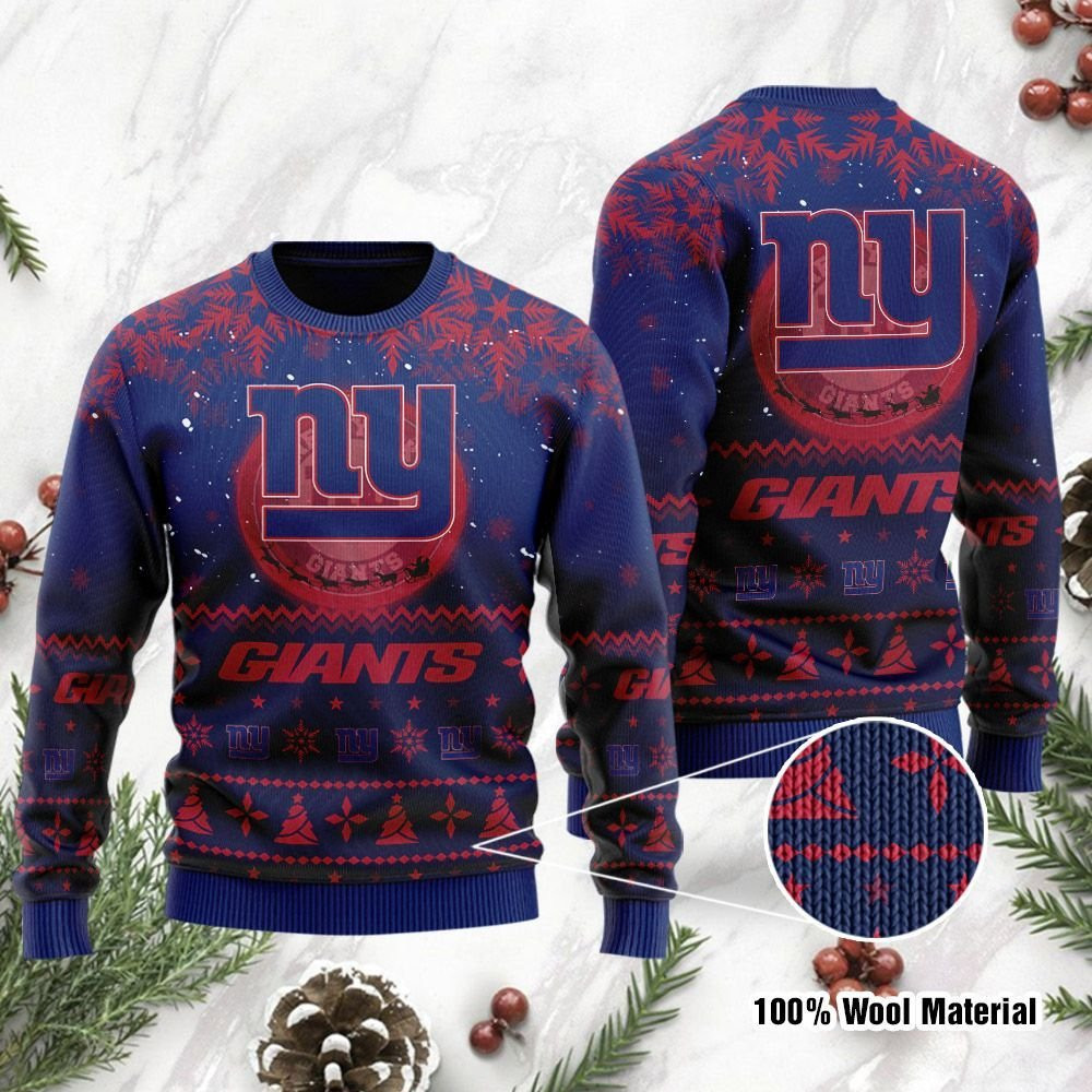 New York Giants Santa Claus In The Moon Ugly Christmas Sweater, Perfect Holiday Gift