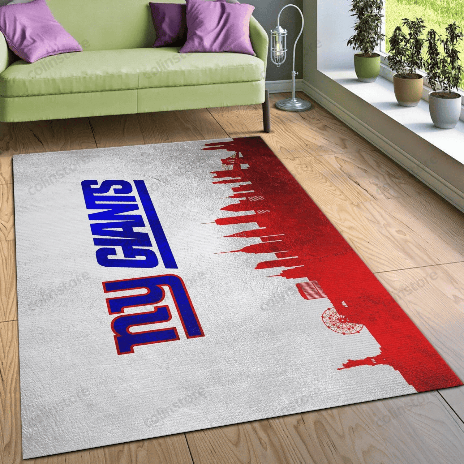 New York Giants Skyline Team Logos Rectangle Area Rug – Full Print Carpet For Living Room & Bedroom Home Decor