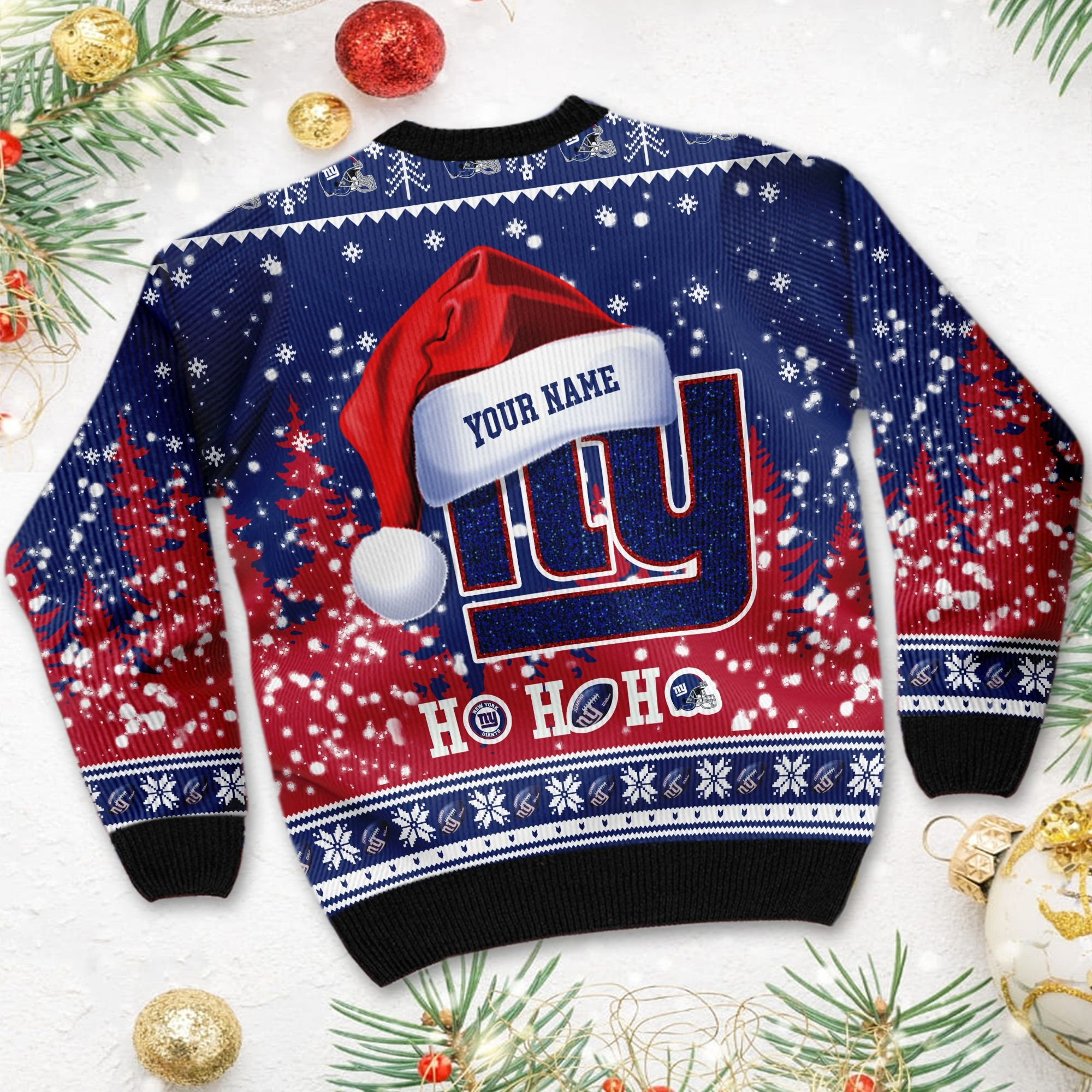 New York Giants Symbol Wearing Santa Claus Hat Ho Ho Ho Custom Personalized Ugly Christmas Sweater Perfect Holiday Gift - Image 4