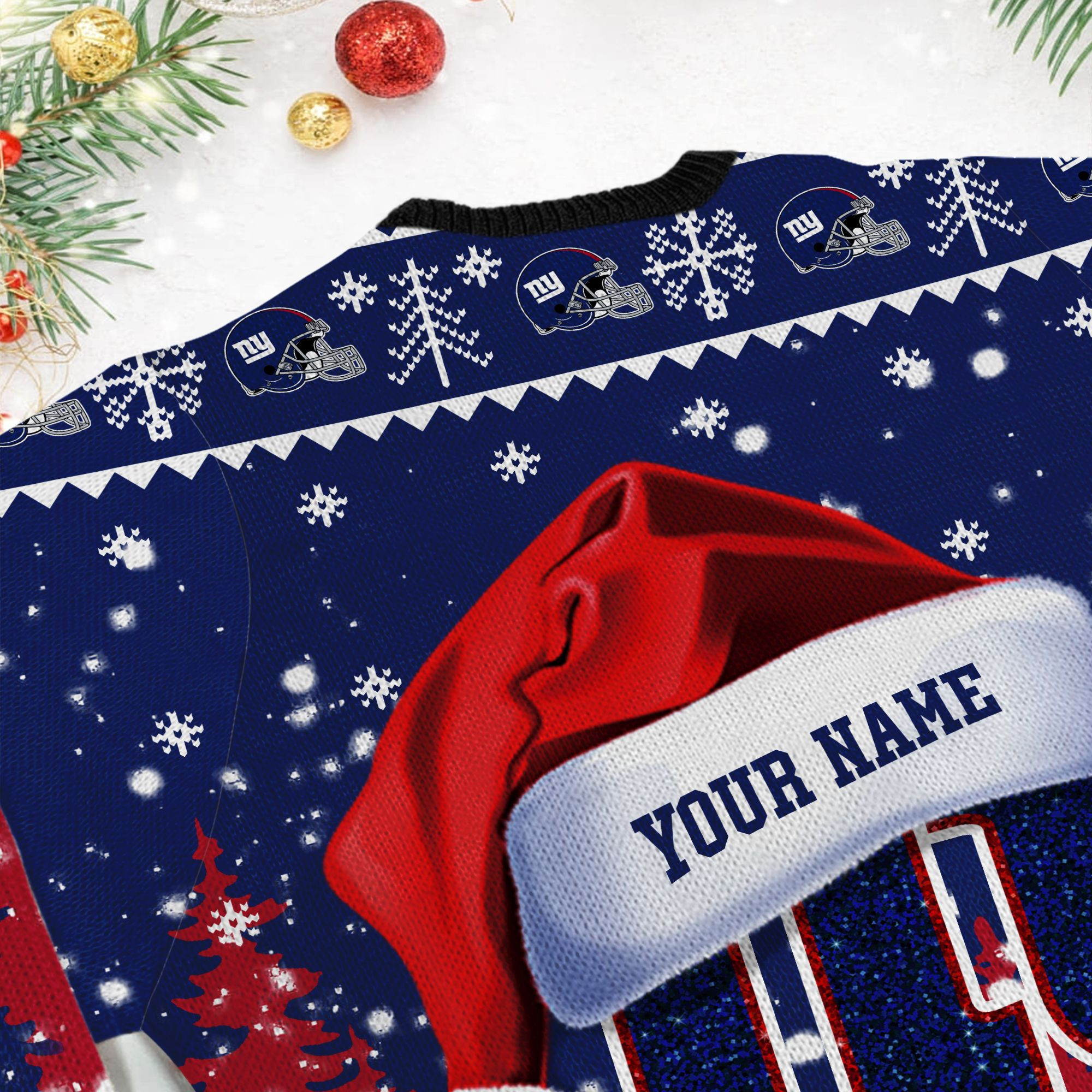 New York Giants Symbol Wearing Santa Claus Hat Ho Ho Ho Custom Personalized Ugly Christmas Sweater Perfect Holiday Gift - Image 6