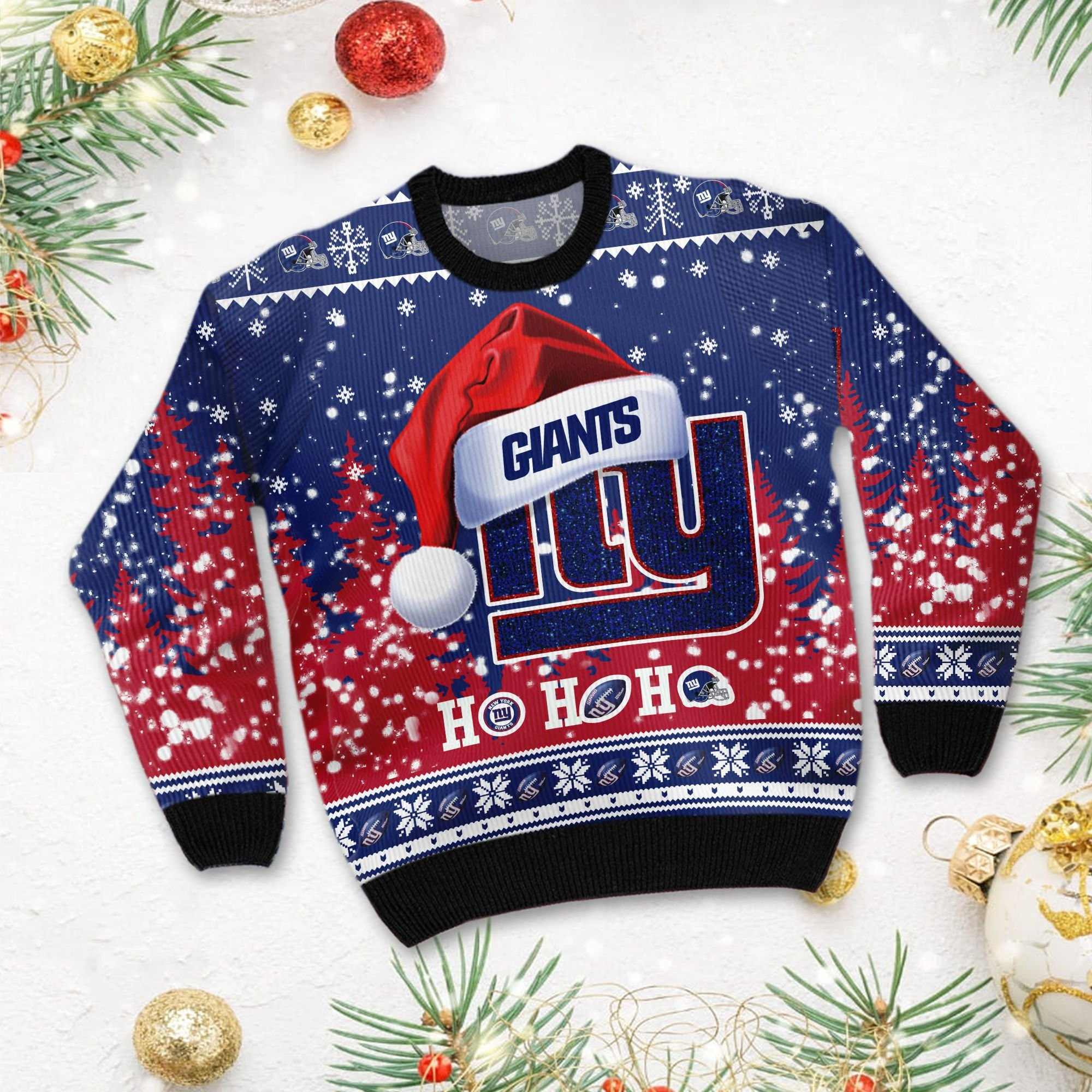 New York Giants Symbol Wearing Santa Claus Hat Ho Ho Ho Custom Personalized Ugly Christmas Sweater Perfect Holiday Gift - Image 3