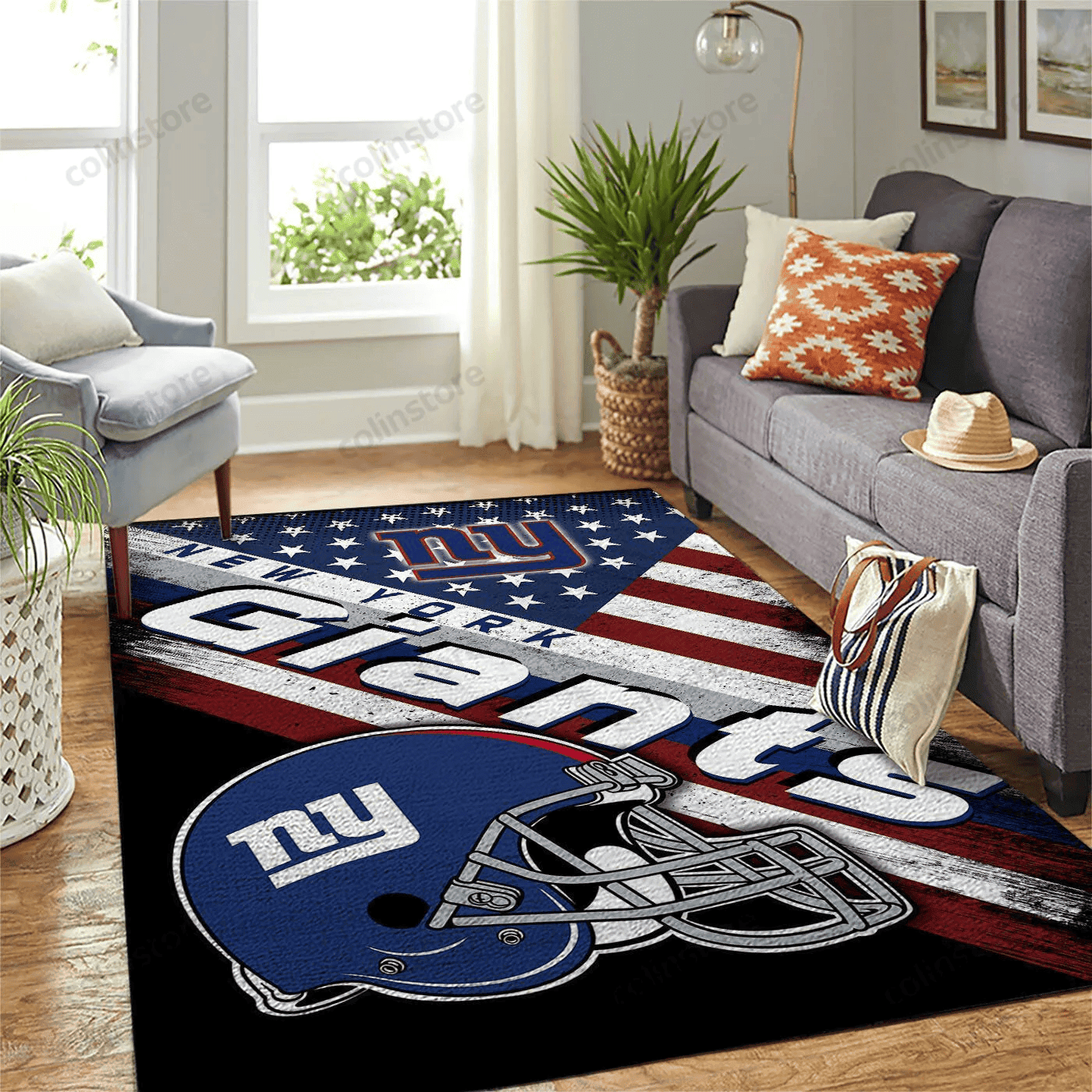 New York Giants Team Logo American Rectangle Area Rug – Full Print Carpet For Living Room & Bedroom Home Decor