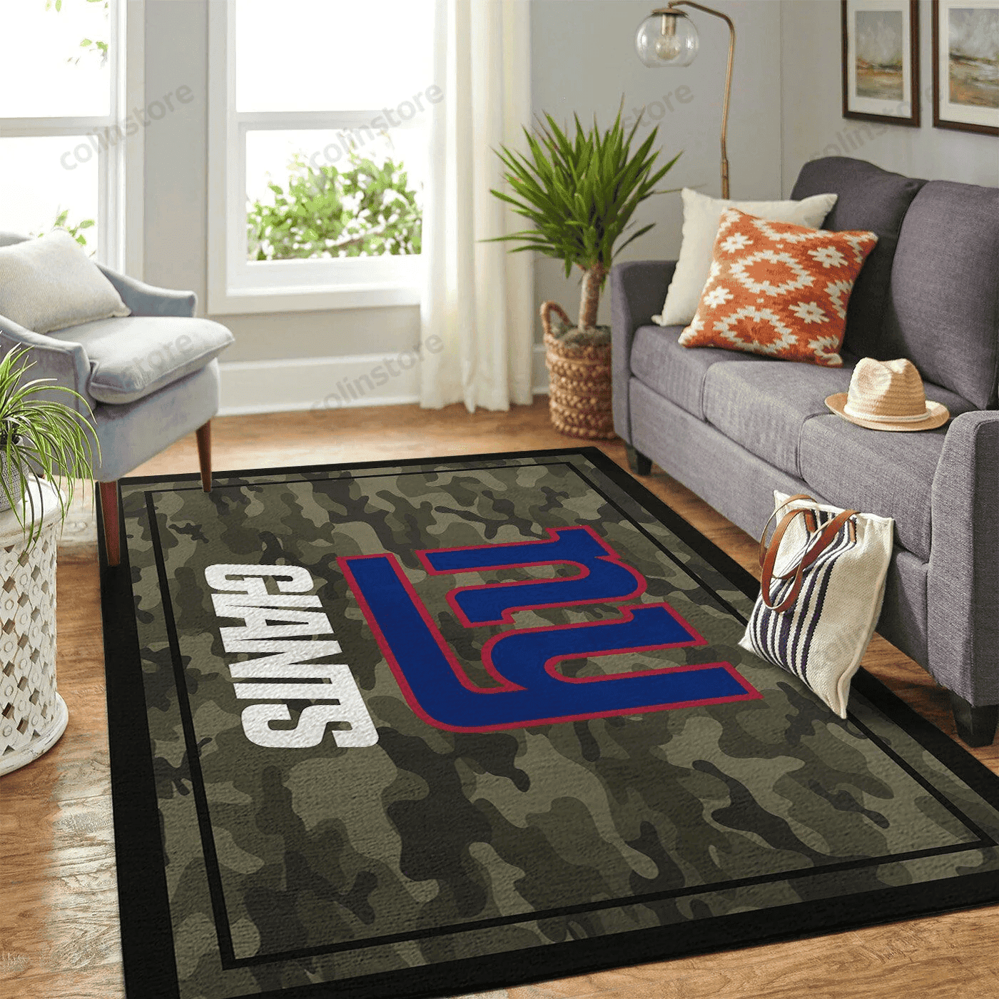 New York Giants Team Logo Camo Rectangle Area Rug – Full Print Carpet For Living Room & Bedroom Home Decor