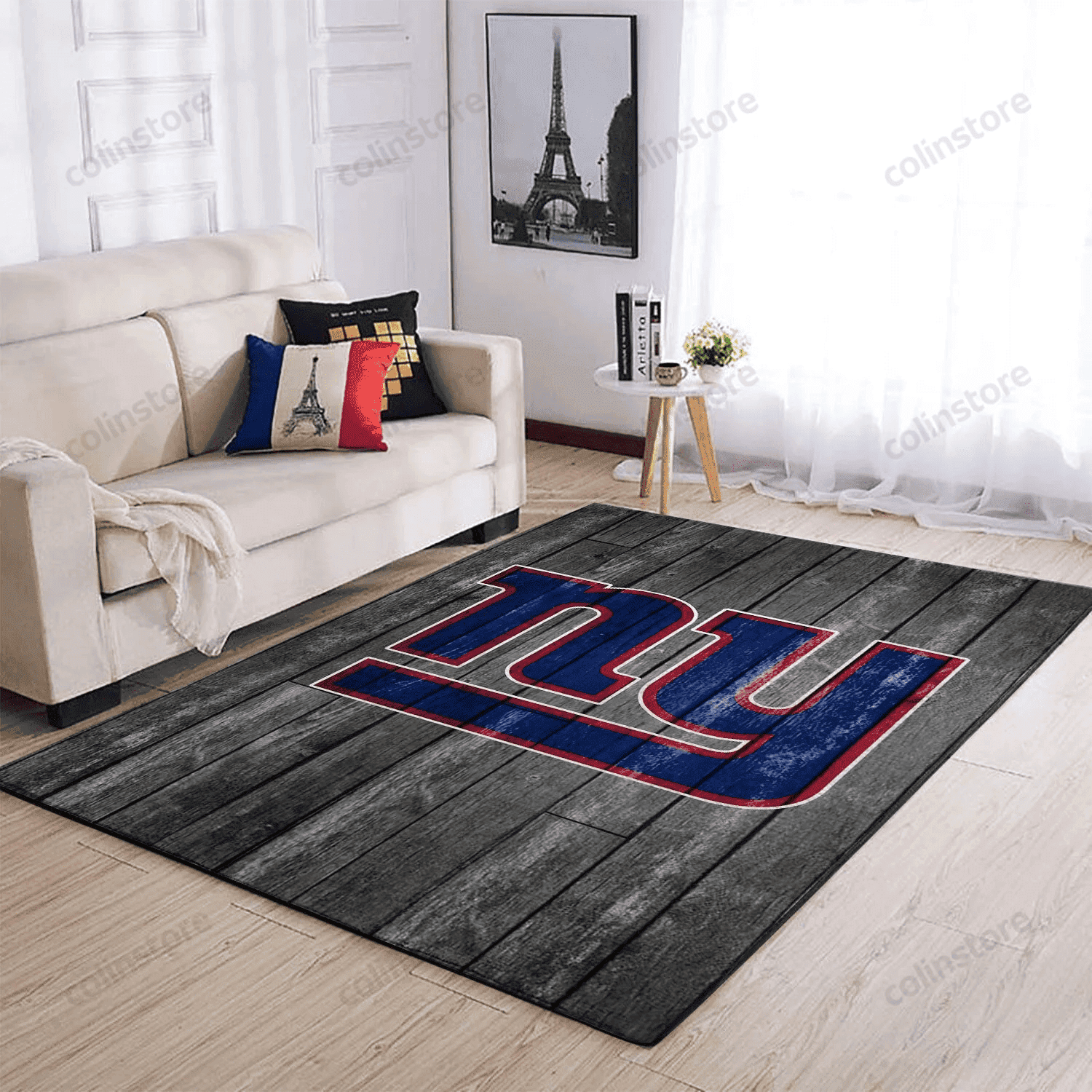 New York Giants Team Logo Grey Wooden Rectangle Area Rug – Full Print Carpet For Living Room & Bedroom Home Decor