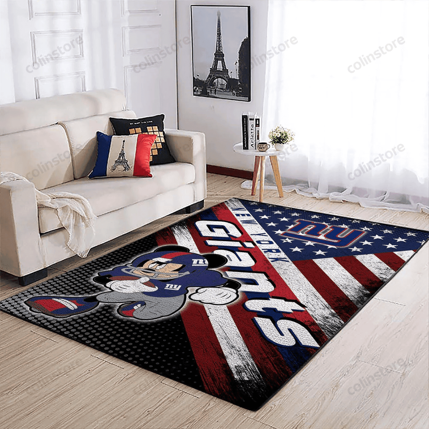 New York Giants Team Logo Mickey Us Rectangle Area Rug – Full Print Carpet For Living Room & Bedroom Home Decor