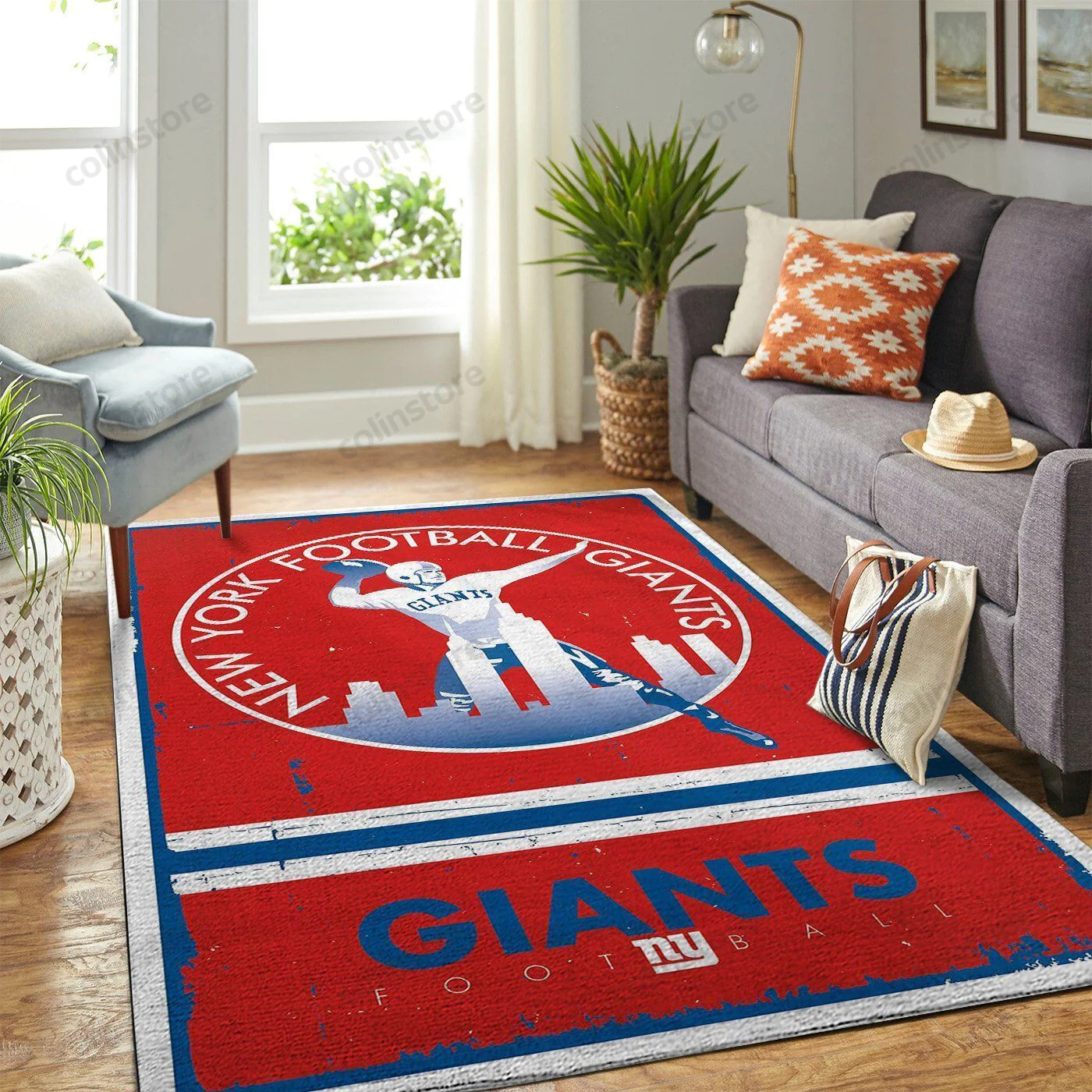 New York Giants Team Logo Retro Rectangle Area Rug – Full Print Carpet For Living Room & Bedroom Home Decor