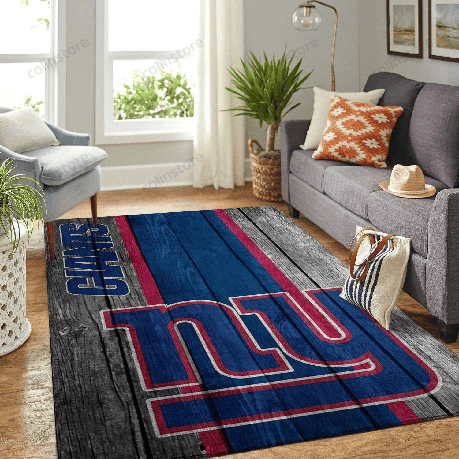 New York Giants Team Logo Wooden Rectangle Area Rug – Full Print Carpet For Living Room & Bedroom Home Decor