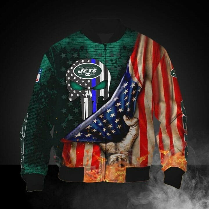 New York Jets American Flag Bomber Jacket | NFL Team Jacket for Men & Women | Football Fan Gift