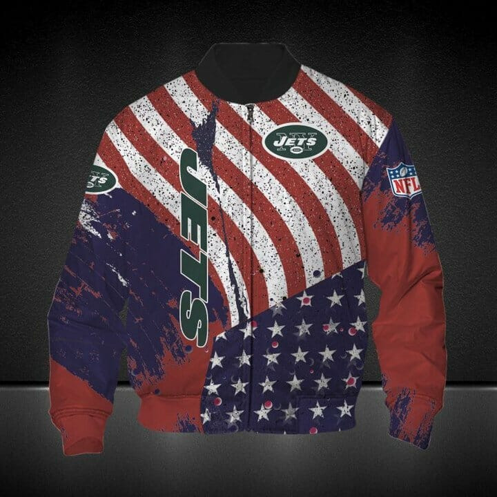 New York Jets American Flag Bomber Jacket | NFL Team Jacket for Men & Women | Football Fan Gift