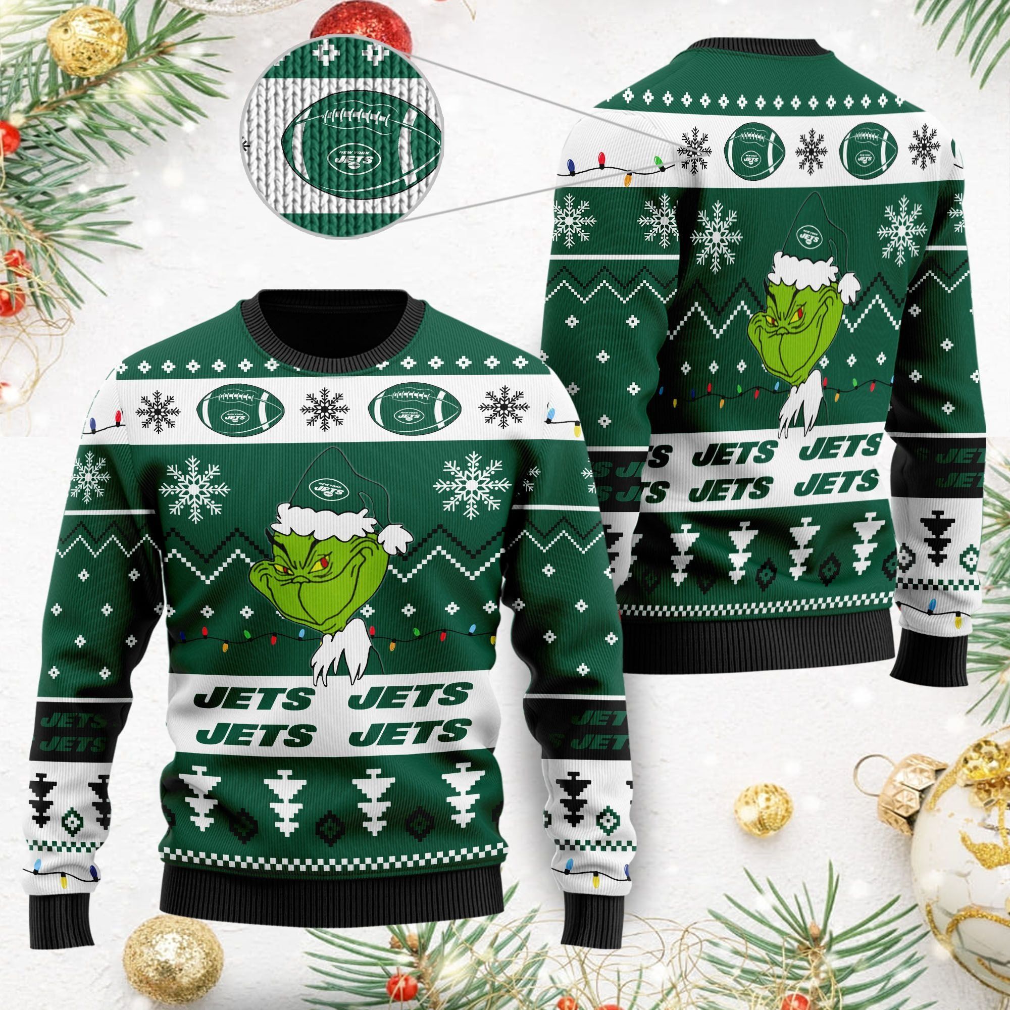 New York Jets American NFL Football Team Logo Cute Grinch 3D Men And Women Ugly Christmas Sweater For Sport Lovers On Christmas Days