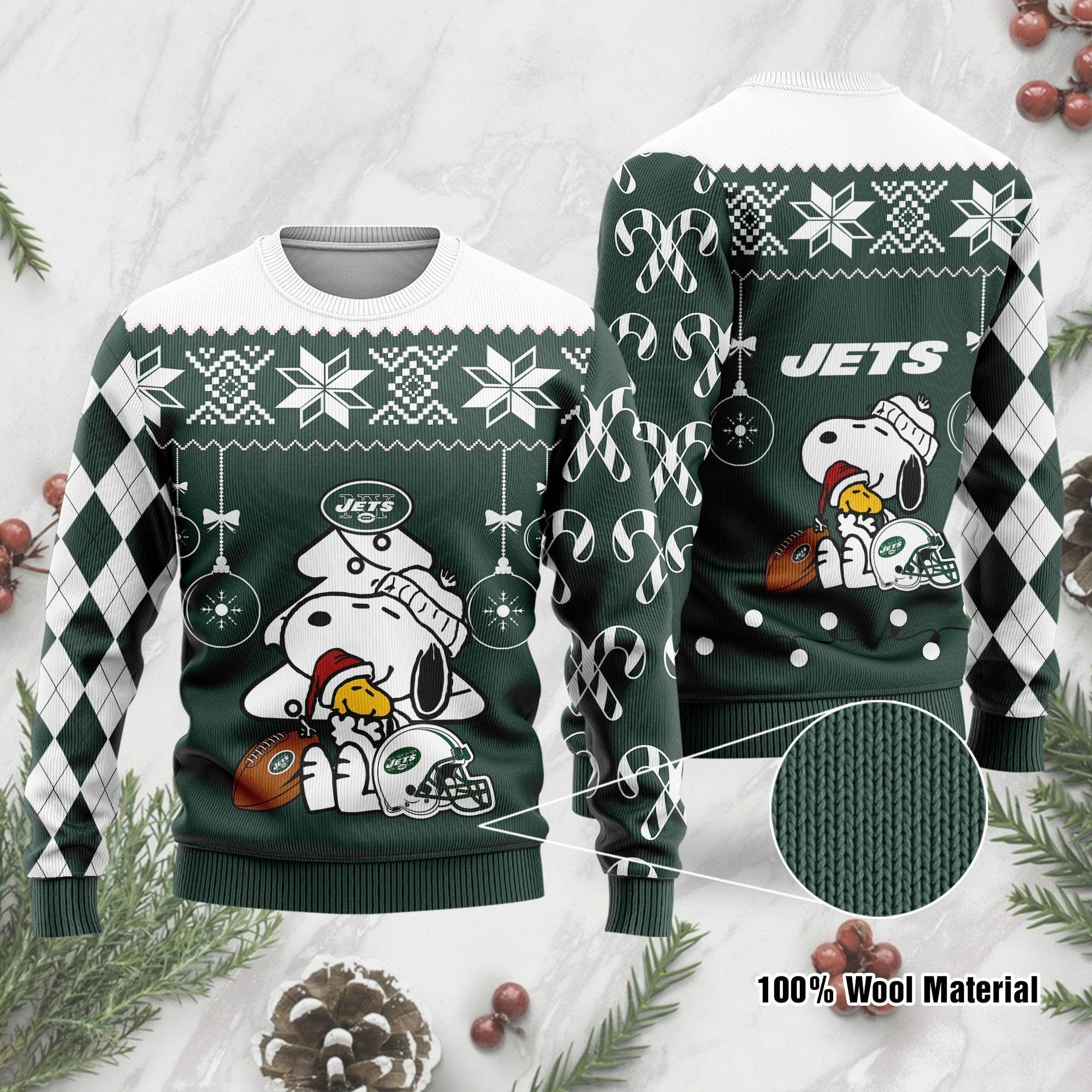 New York Jets Funny Charlie Brown Peanuts Snoopy Ugly Christmas Sweater Holiday Party Men Women Plus Size