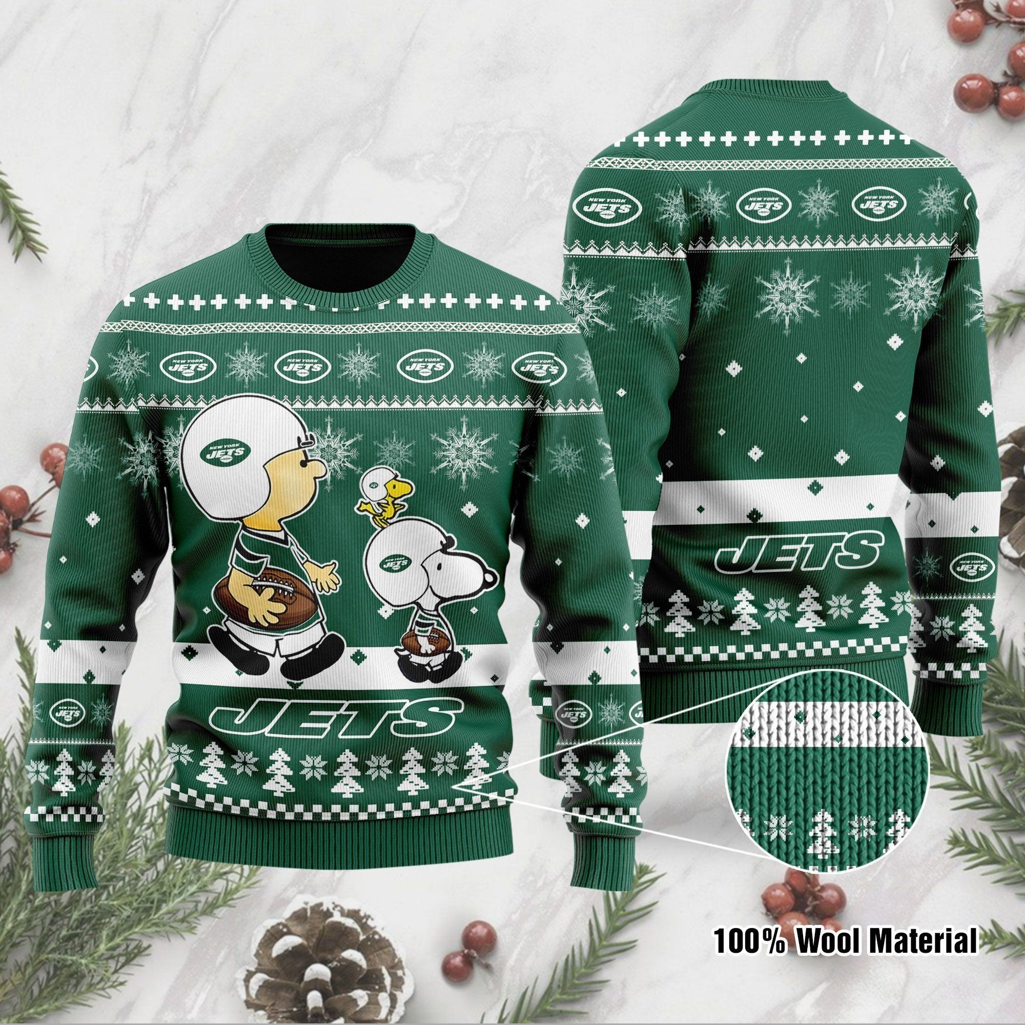 New York Jets Funny Charlie Brown Peanuts Snoopy Ugly Christmas Sweater Holiday Party Men Women Plus Size