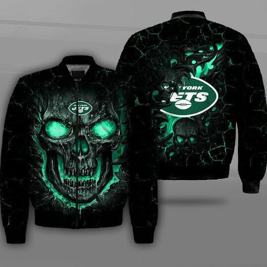 New York Jets Green Skull Bomber Jacket | NFL Team Jacket for Men & Women | Football Fan Gift