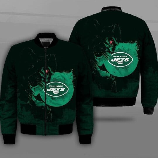 New York Jets Green Skull Bomber Jacket | NFL Team Jacket for Men & Women | Football Fan Gift