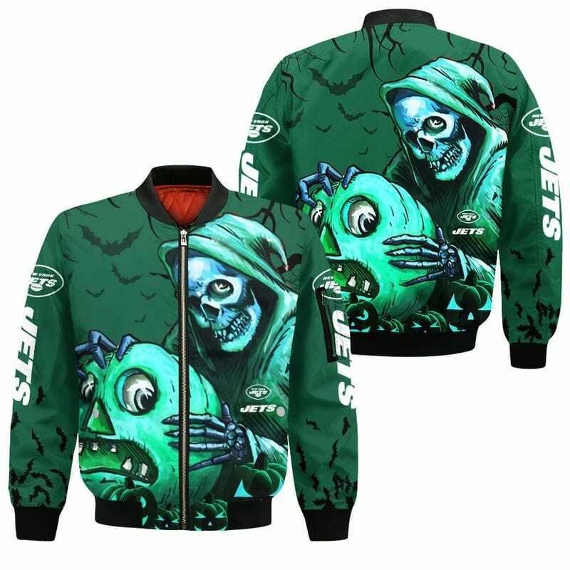 New York Jets Green Skull Halloween Bomber Jacket | NFL Team Jacket for Men & Women | Football Fan Gift
