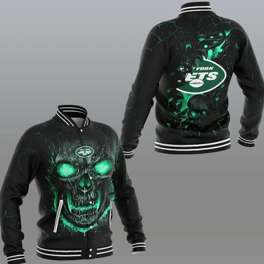 New York Jets Green Skull Varsity Baseball Jacket for Men & Women | NFL Team Fan Gift
