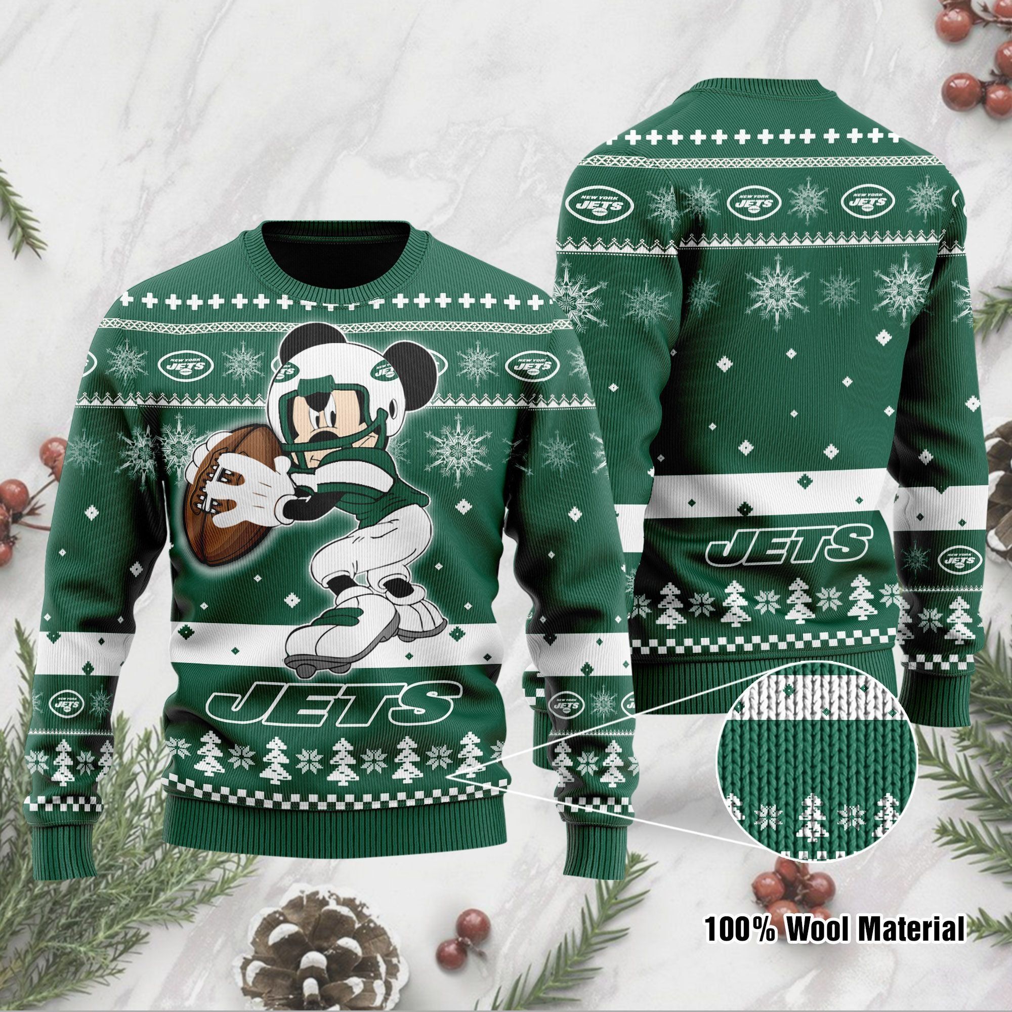 New York Jets Mickey Mouse Funny Ugly Christmas Sweater Holiday Xmas Party Men Women Plus Size