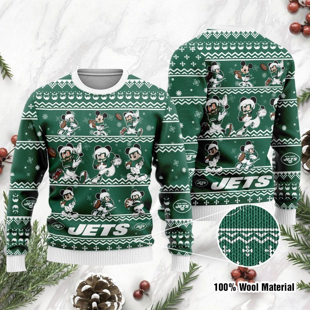 New York Jets Mickey Mouse Ugly Christmas Sweater Holiday Party Men Women Plus Size