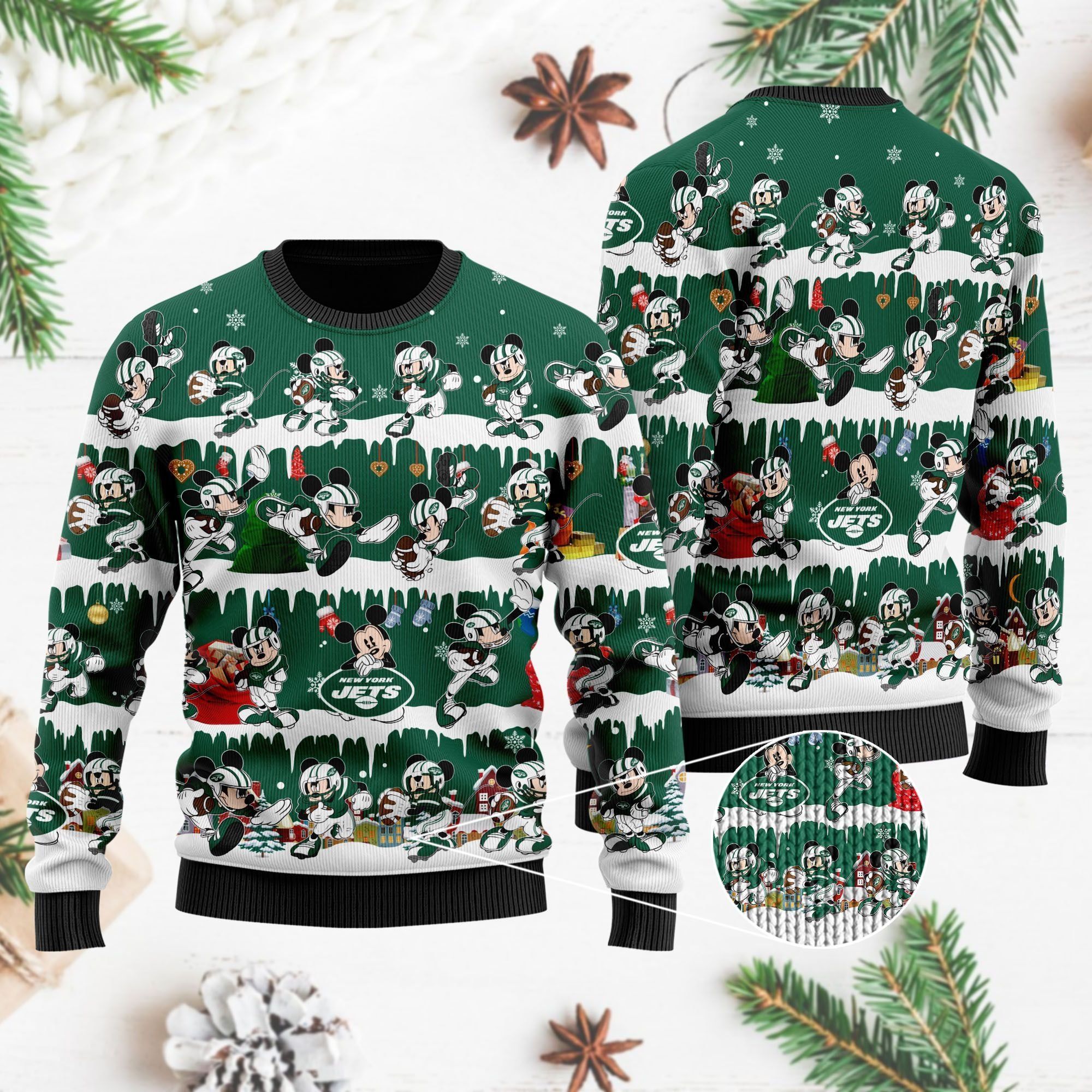 New York Jets Mickey NFL American Football Ugly Christmas Sweater