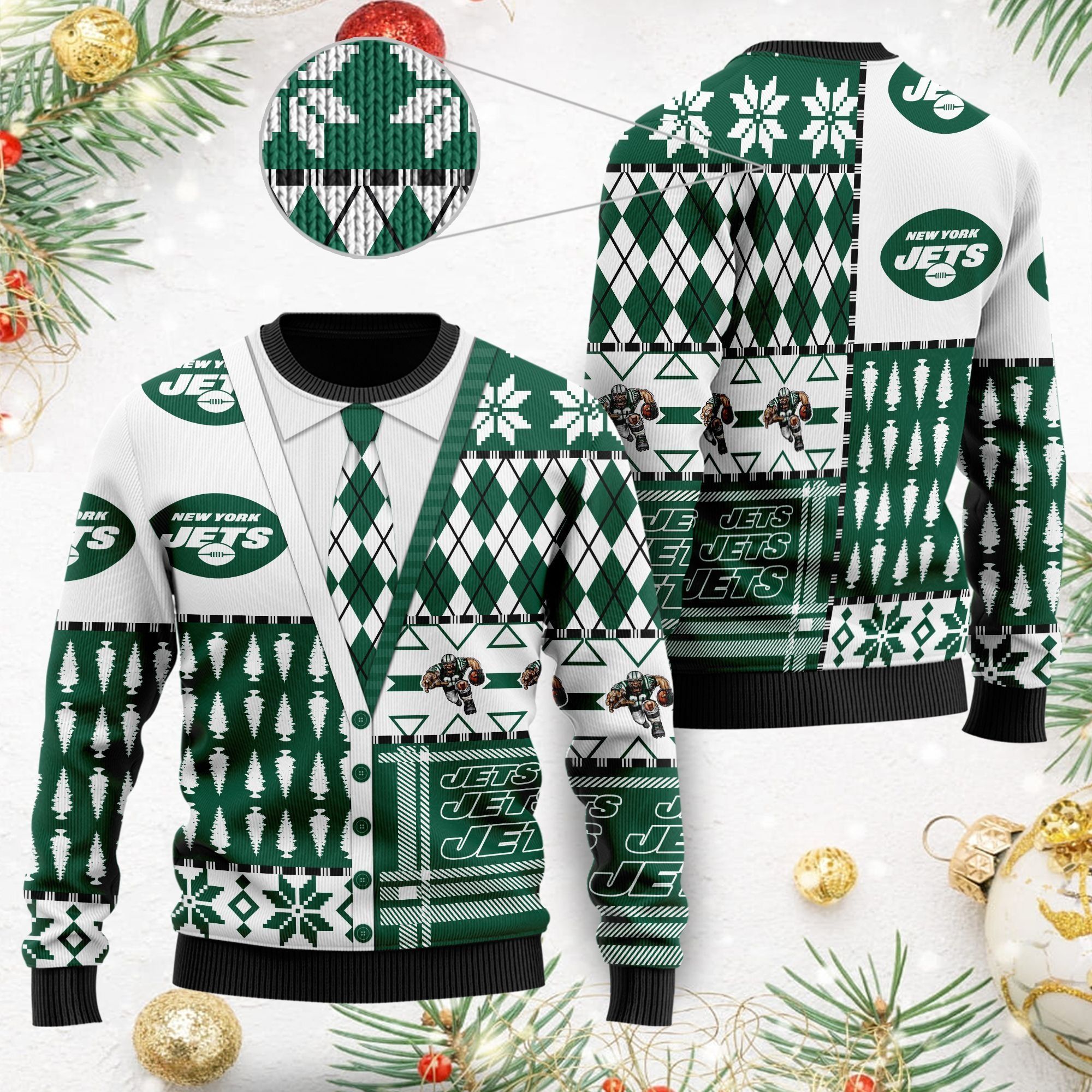 New York Jets NFL American Football Team Cardigan Style 3D Men And Women Ugly Christmas Sweater For Sport Lovers On Christmas Days