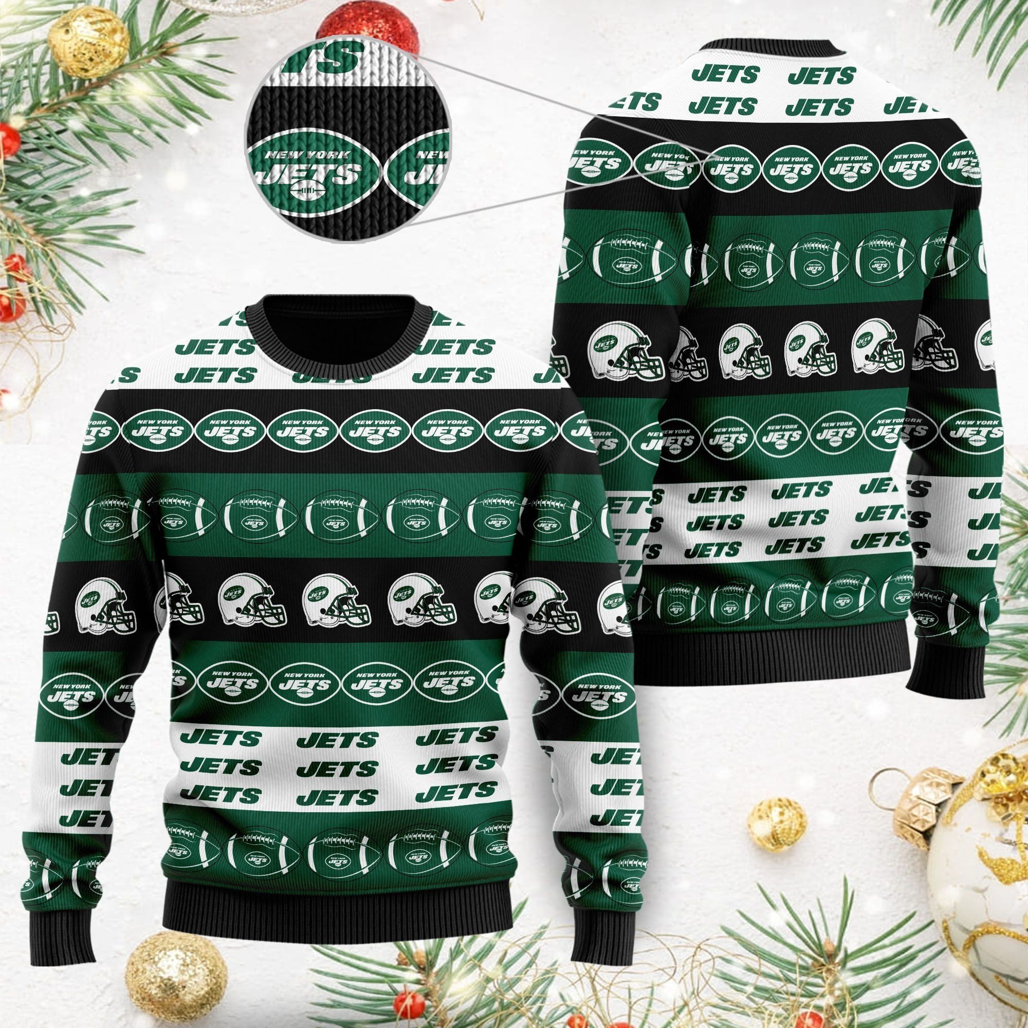 New York Jets NFL American Football Team Logo Helmet Symbols Men Women Ugly Christmas Sweater